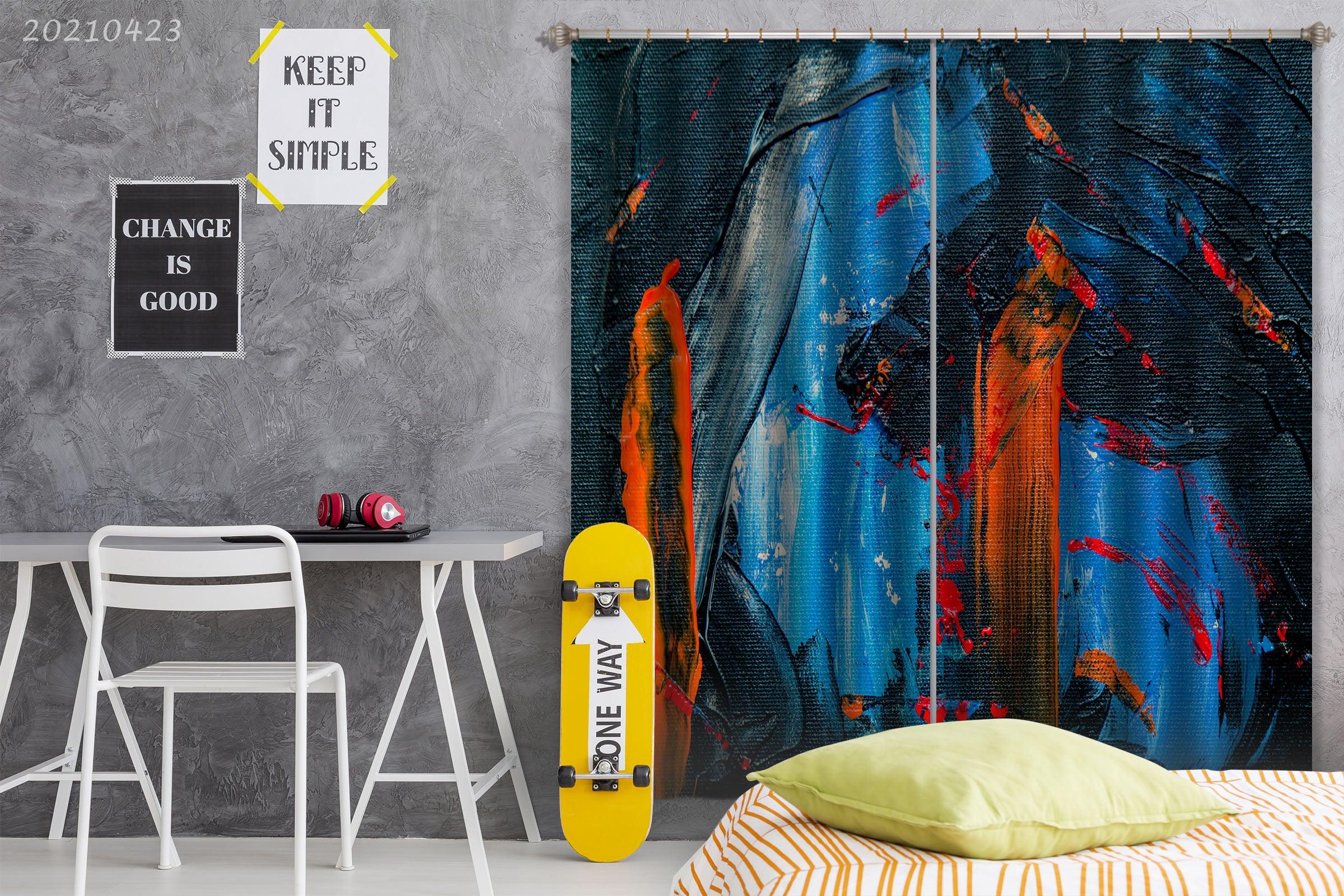 3D Abstract Blue Red Doodle Pattern Curtains and Drapes GD 1281- Jess Art Decoration