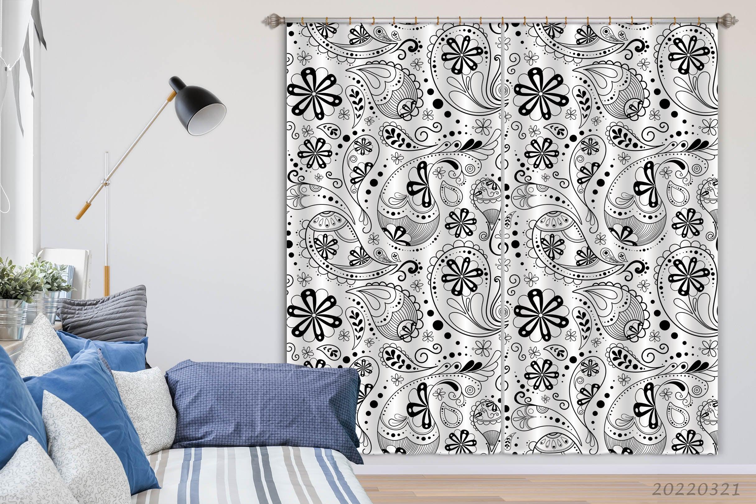 3D Abstract Black Floral Pattern Curtains and Drapes GD 3122- Jess Art Decoration