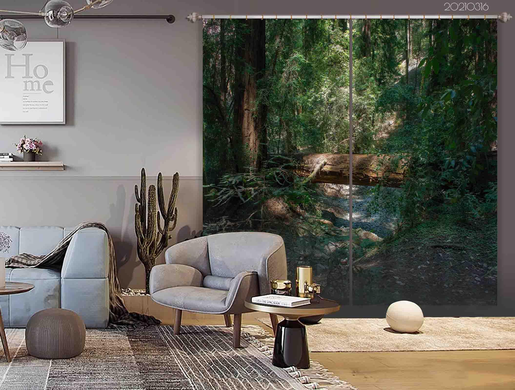 3D Green Forest River Tree Trunk Landscape Curtains and Drapes LQH 118- Jess Art Decoration