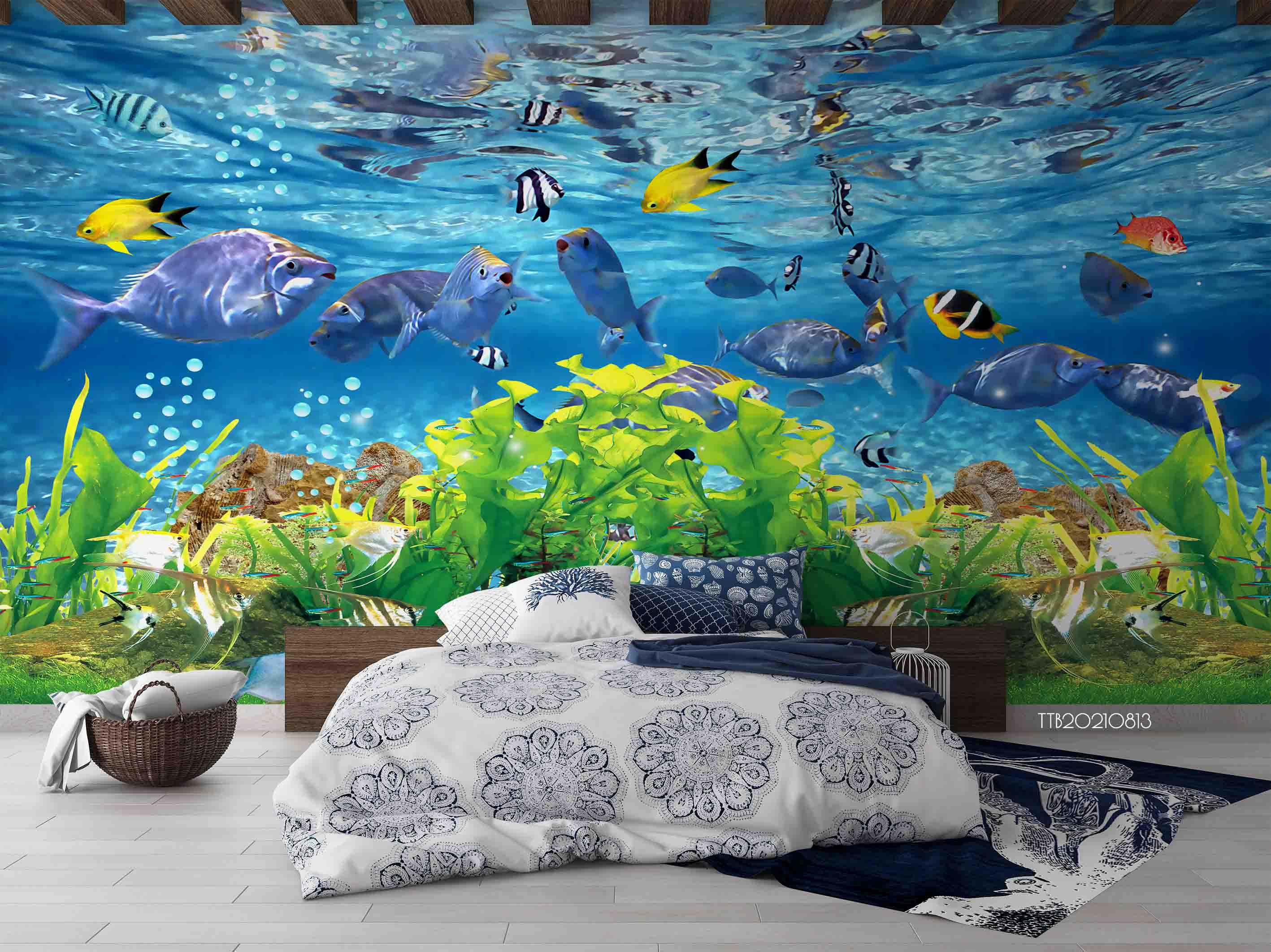 3D Underwater World Seaweed Fish Wall Mural WallpaperSWW5139- Jess Art Decoration