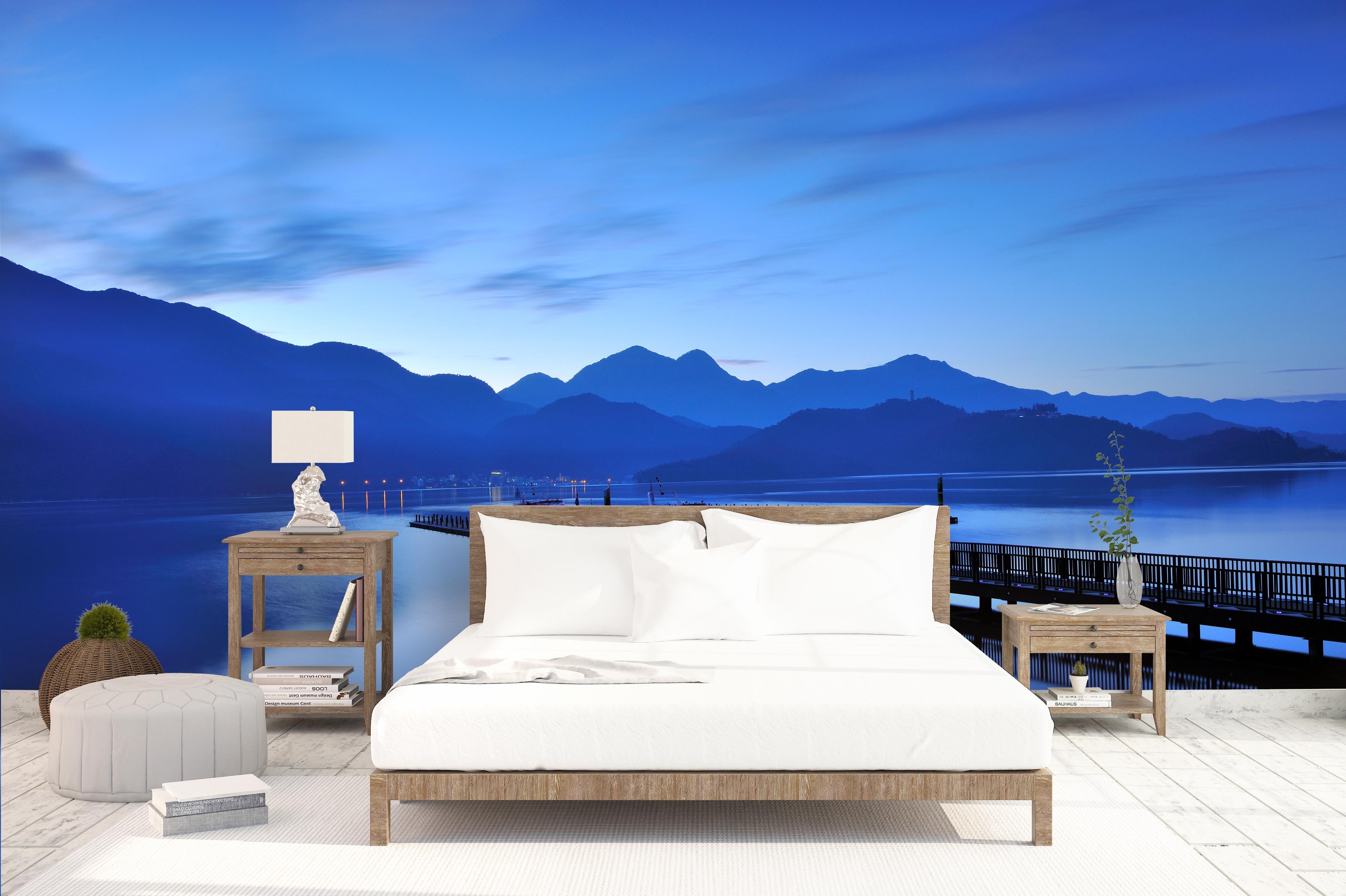 3D blue sky lake mountain wall mural wallpaper 02- Jess Art Decoration