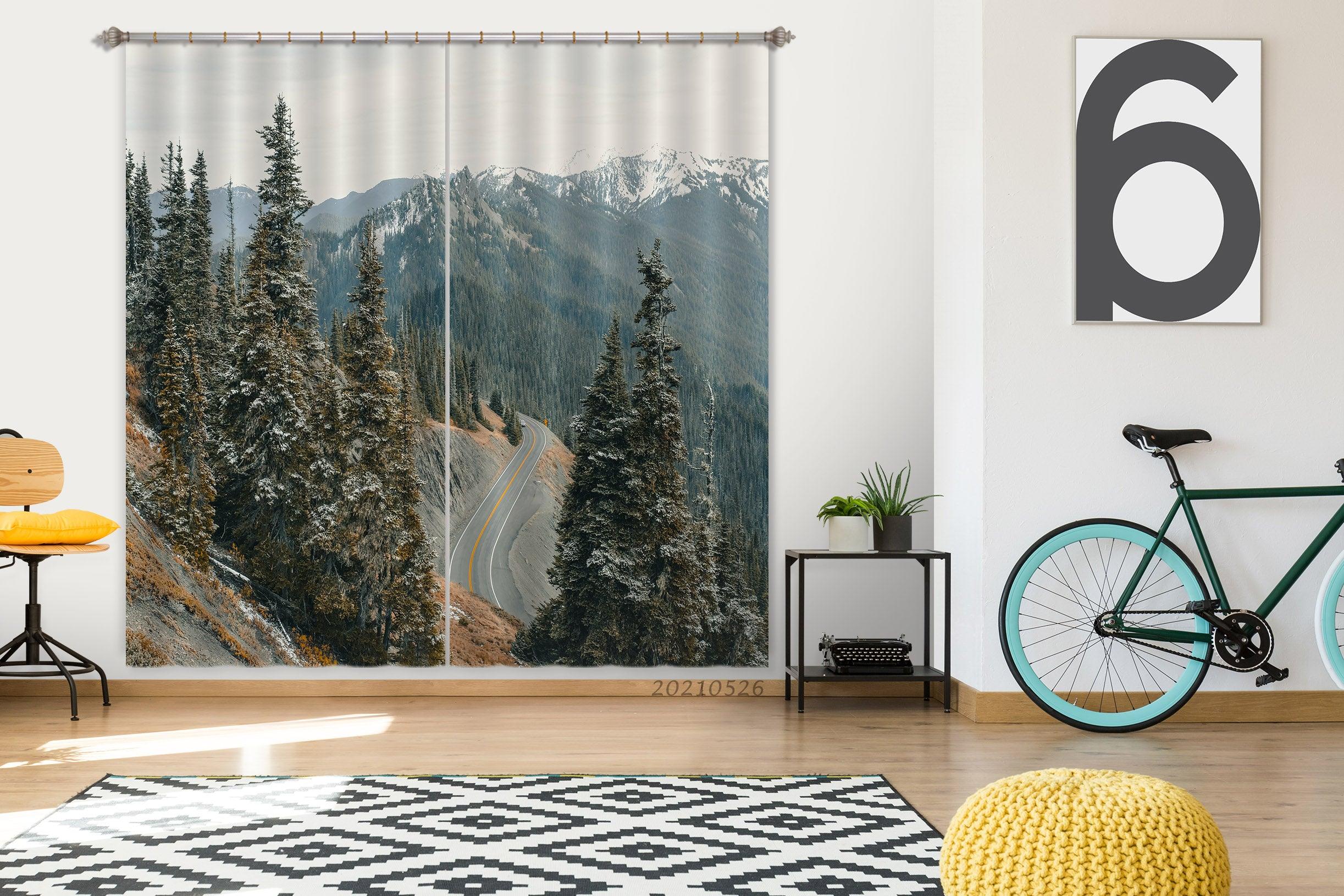 3D Mountain Forest Winding Road Curtains and Drapes GD 476- Jess Art Decoration