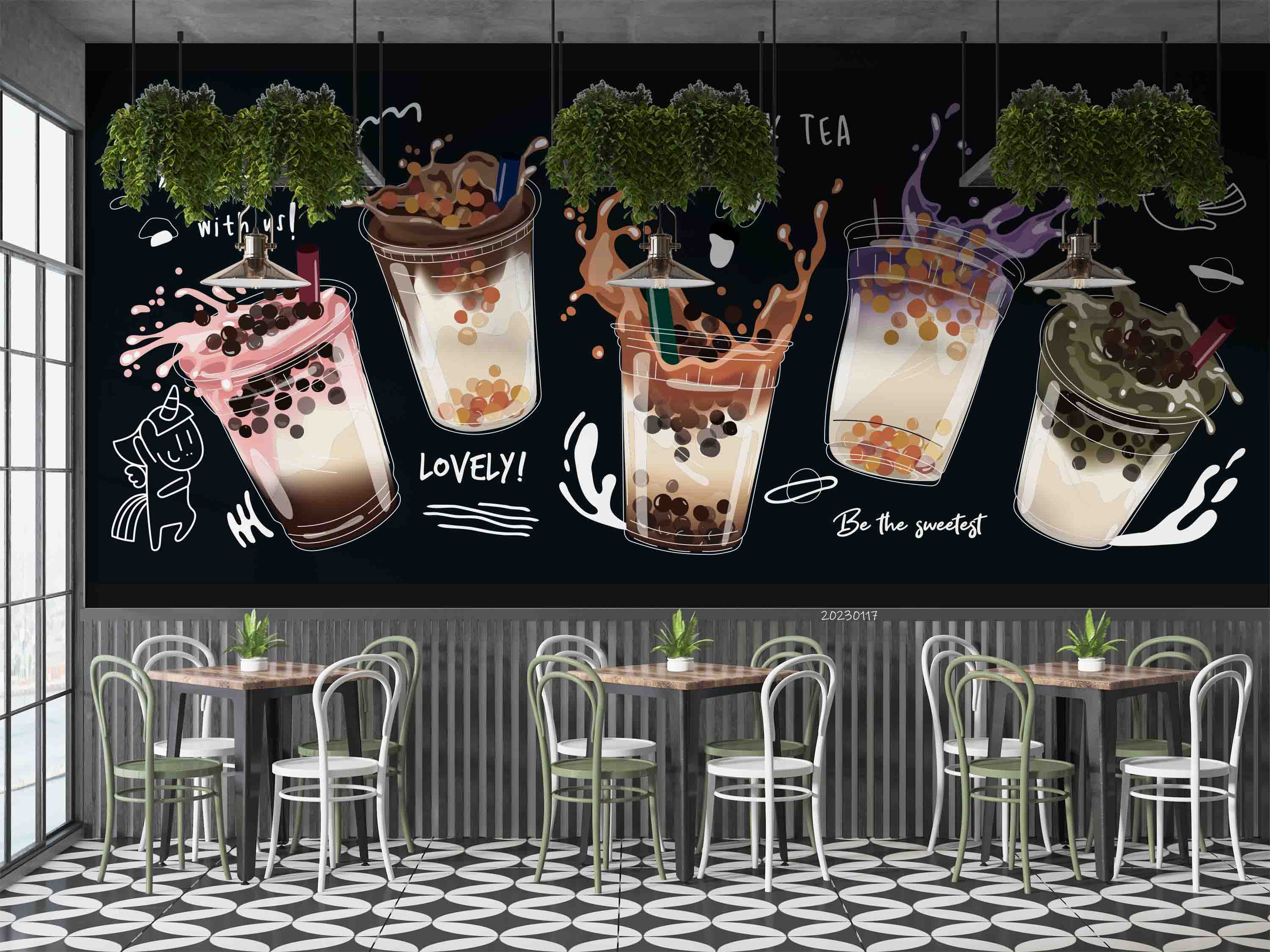 3D Graffiti Bubble Milk Tea Wall Mural Wallpaper GD 1609- Jess Art Decoration