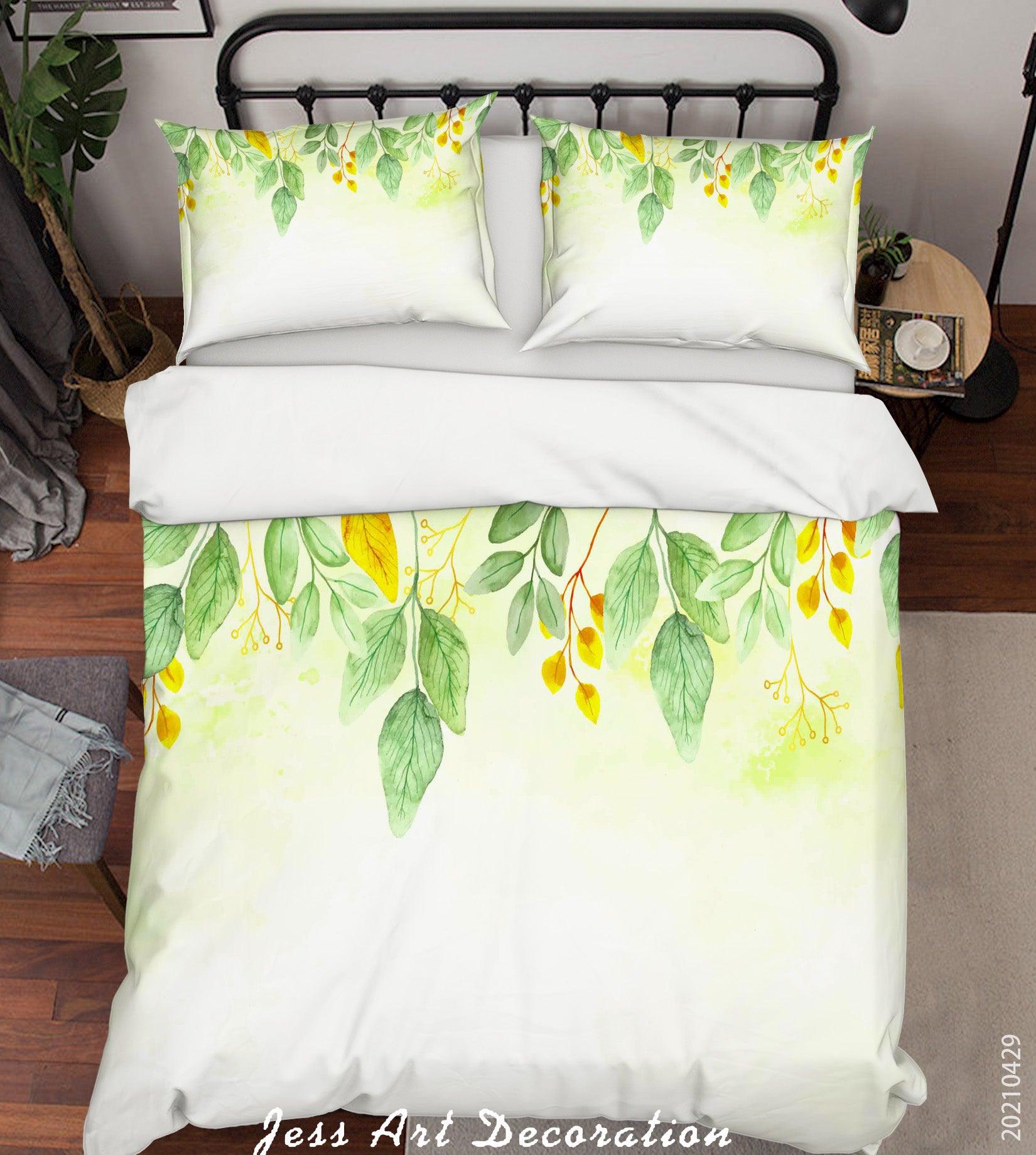3D Watercolor Floral Leaves Quilt Cover Set Bedding Set Duvet Cover Pillowcases 187- Jess Art Decoration