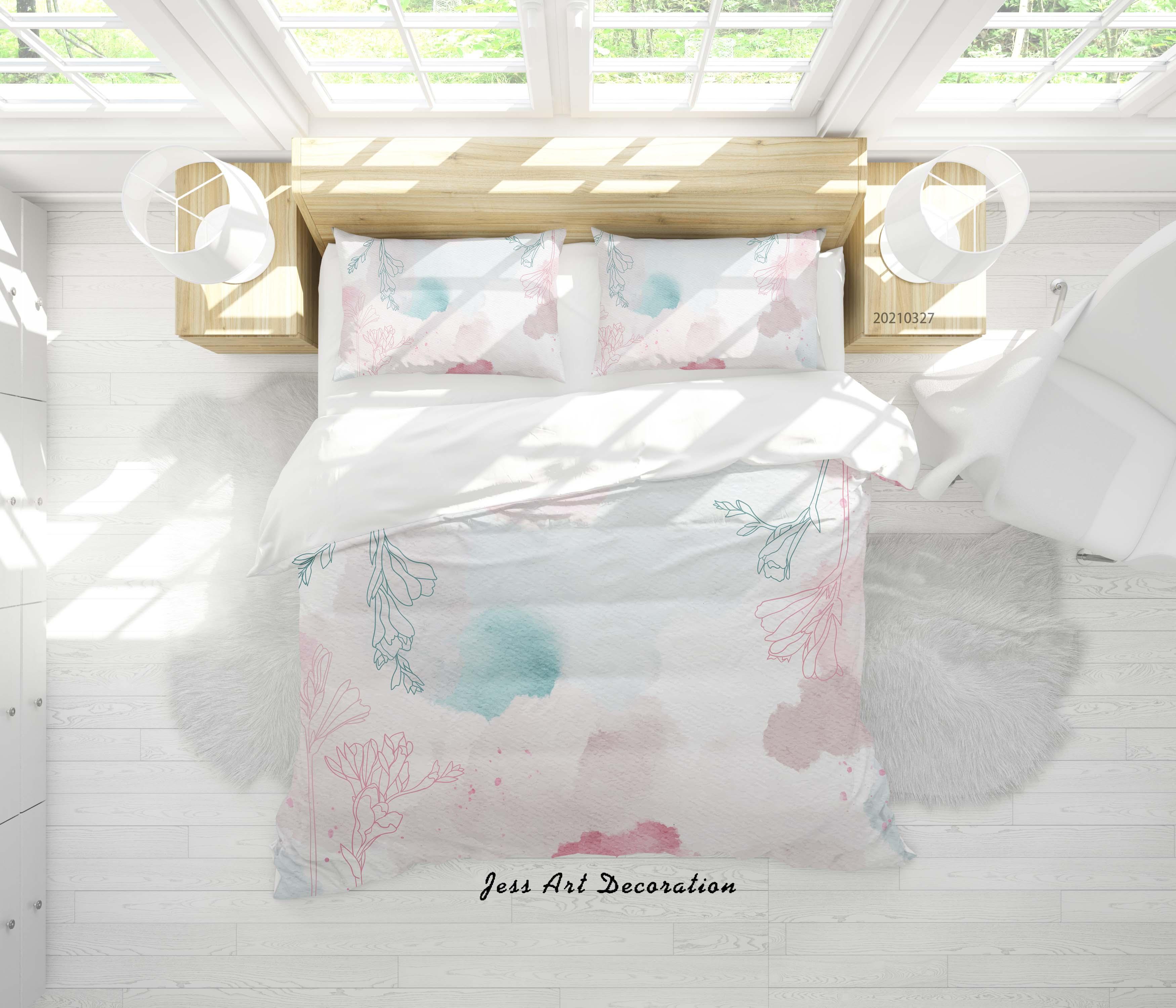 3D Watercolor Floral Pattern Quilt Cover Set Bedding Set Duvet Cover Pillowcases 308- Jess Art Decoration