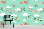 3D Cartoon Airplane White Clouds Wall Mural Wallpaper 06- Jess Art Decoration