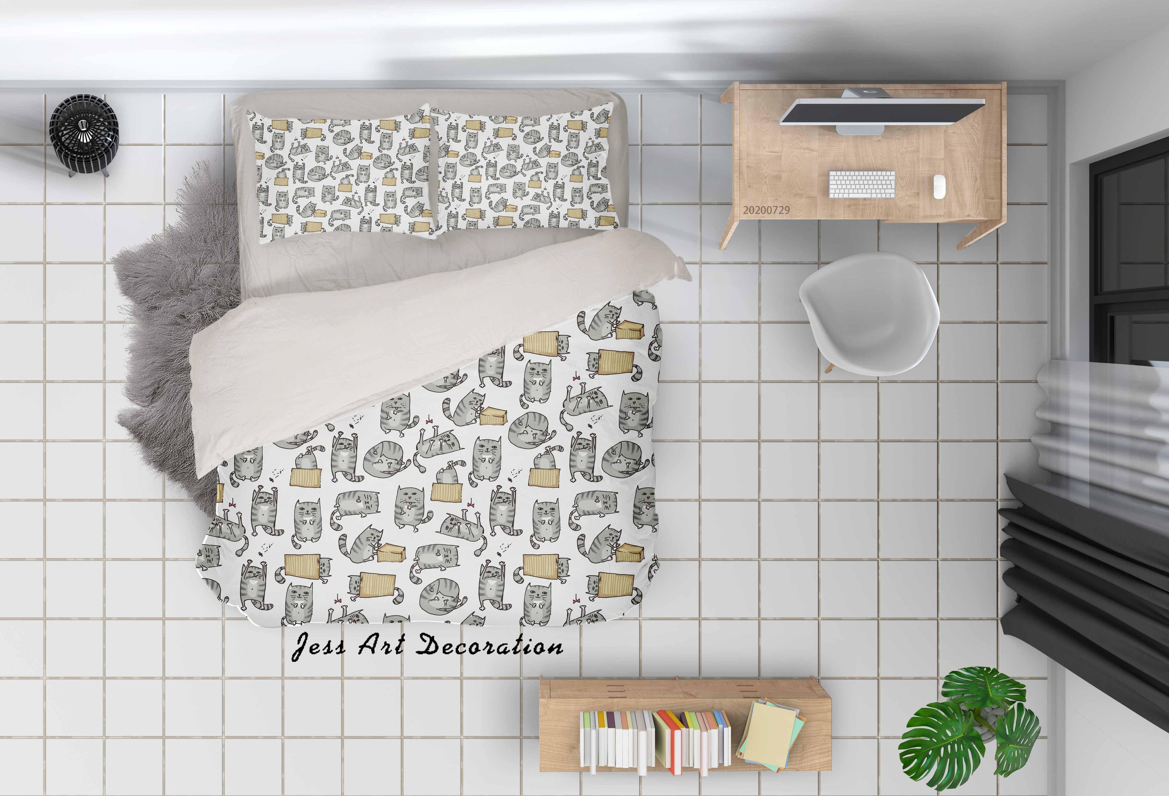 3D Cartoon Cat Quilt Cover Set Bedding Set Duvet Cover Pillowcases LXL 185- Jess Art Decoration