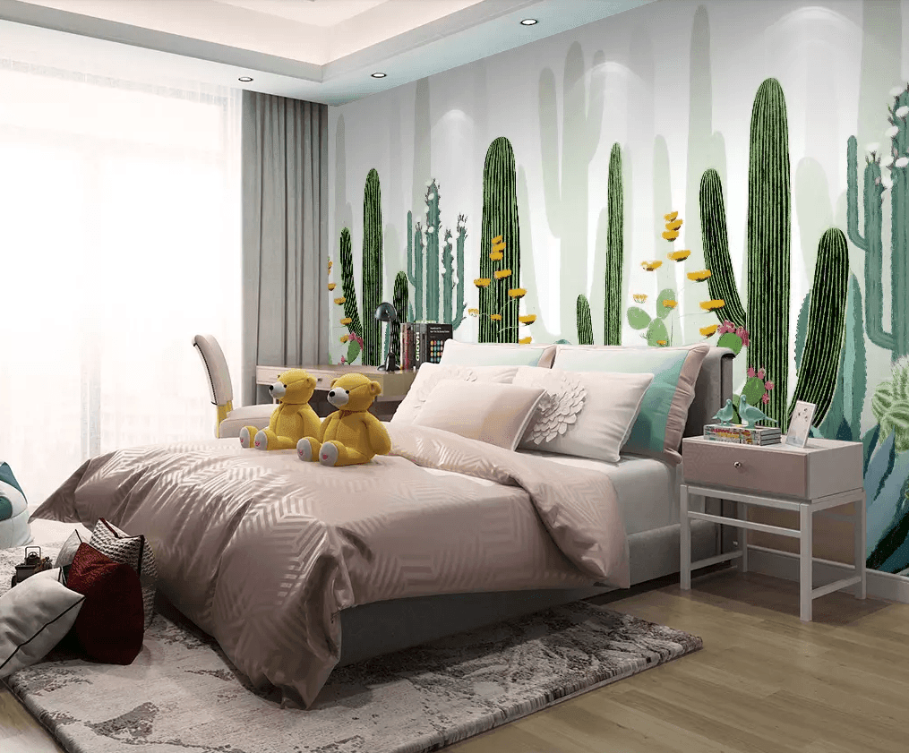 3D Modern Tall Cactus Floral Wall Murals 203- Jess Art Decoration