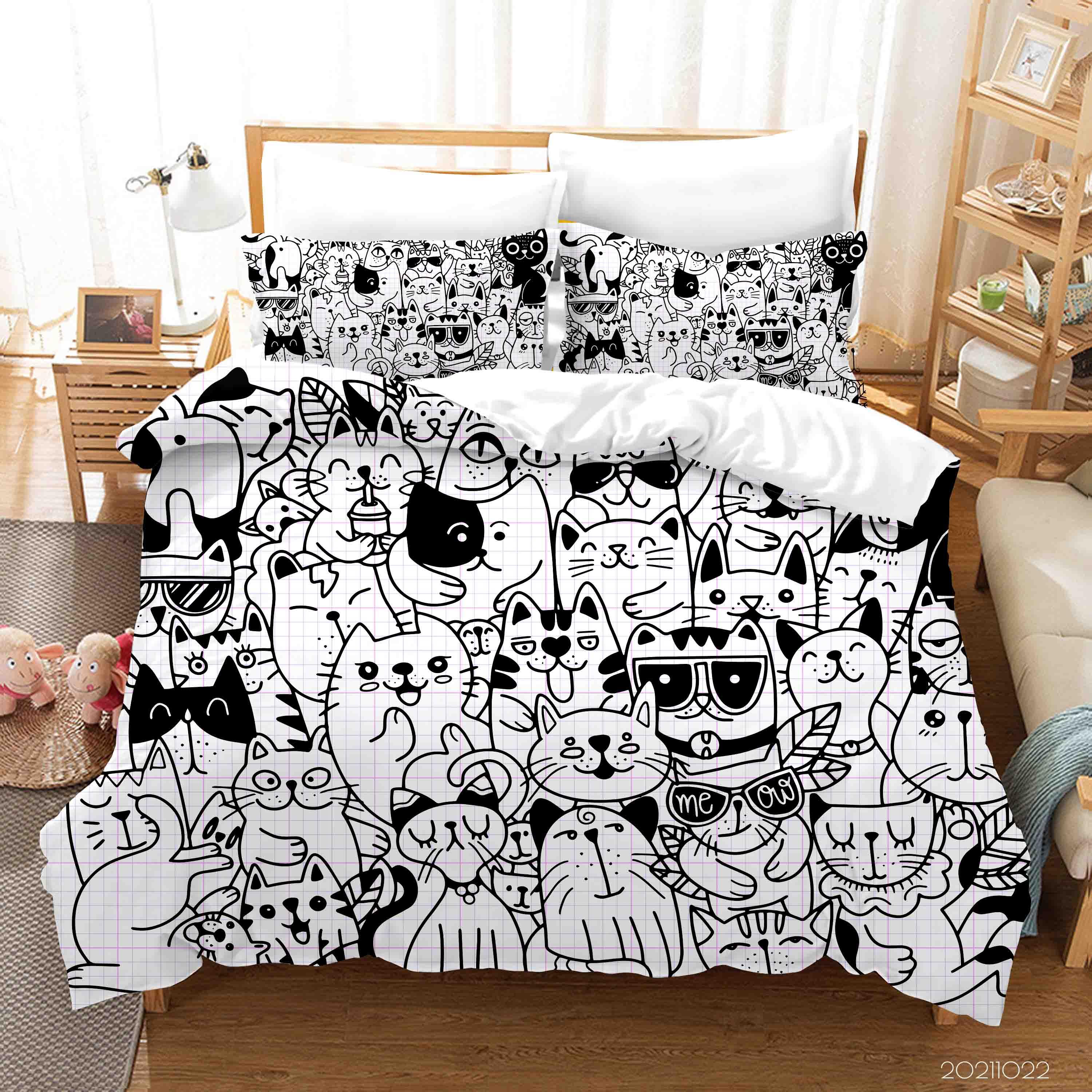 3D Abstract Grey Cat Graffiti Quilt Cover Set Bedding Set Duvet Cover Pillowcases 38- Jess Art Decoration
