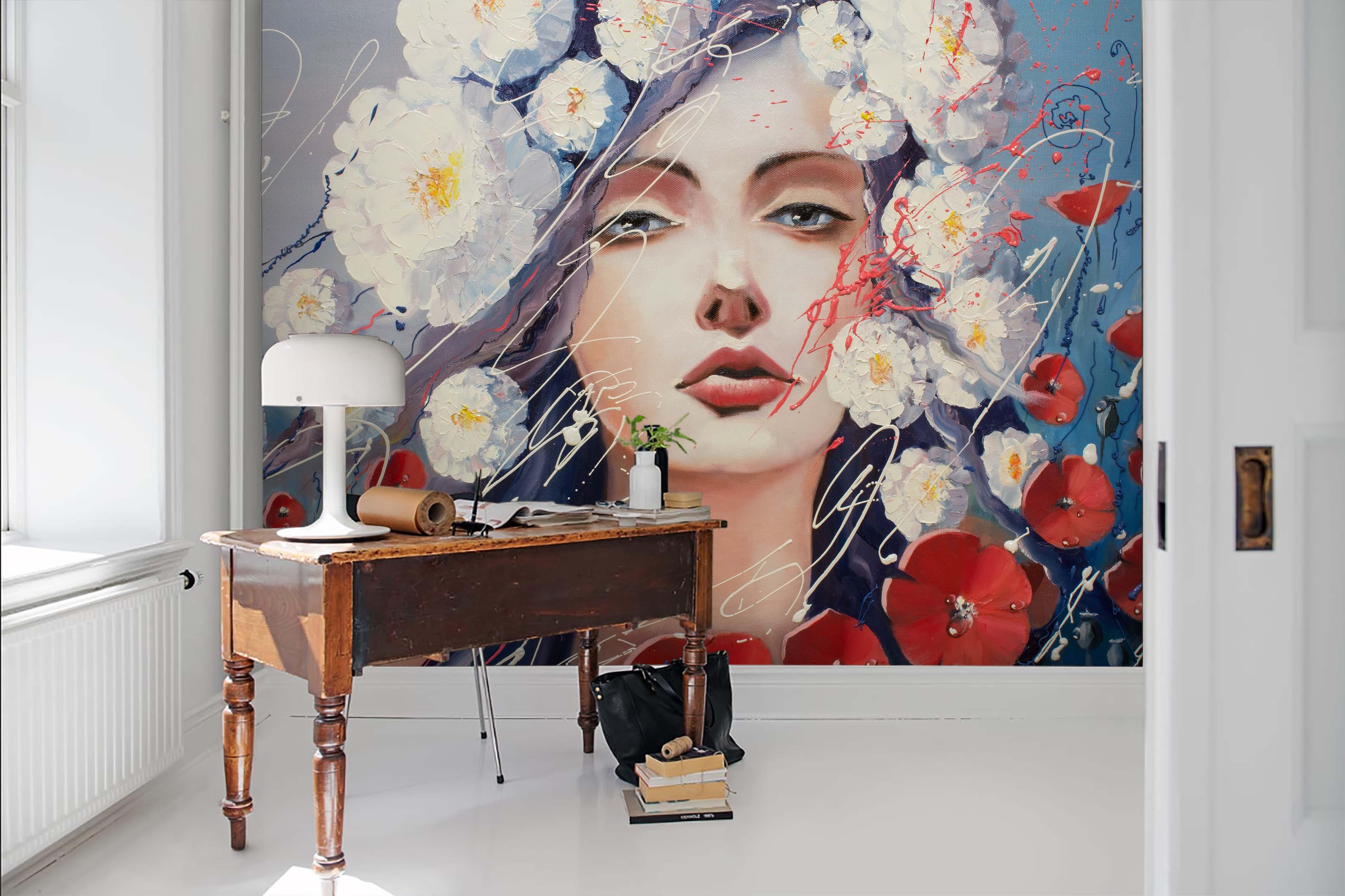 3D Portrait Colorful Flowers Wall Mural Wallpaper 25- Jess Art Decoration