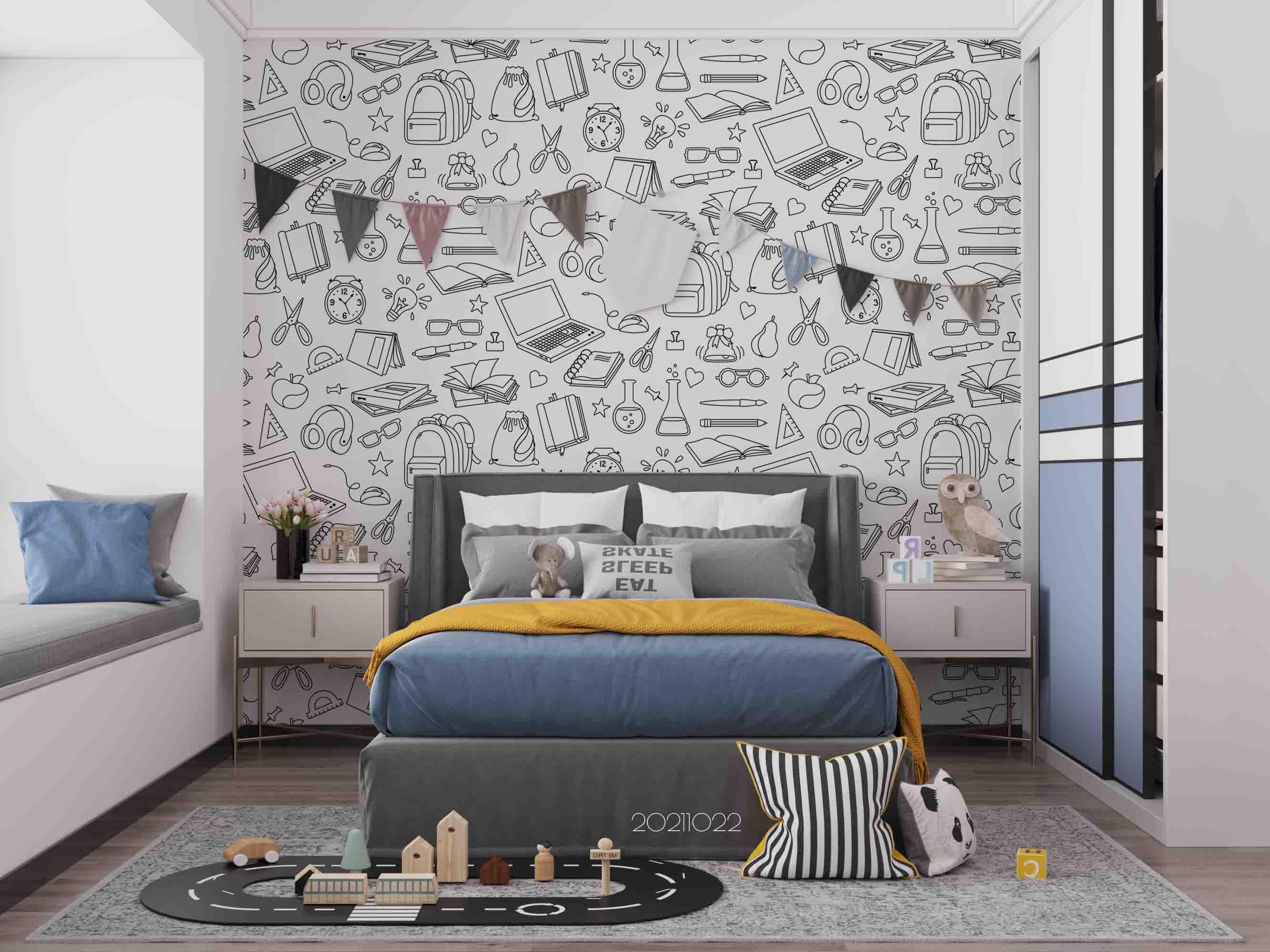 3D Abstract Art School Supplies Graffiti Wall Mural Wallpaper LQH 3- Jess Art Decoration