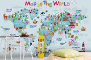 3D Cartoon World Map Wall Mural Wallpaper WJ 2083- Jess Art Decoration