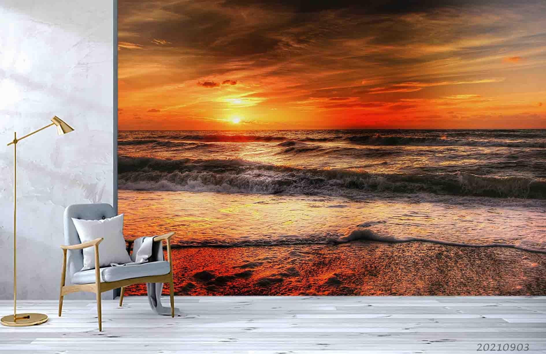 3D Sunset Sky Beach Landscape Wall Mural Wallpaper LQH 105- Jess Art Decoration