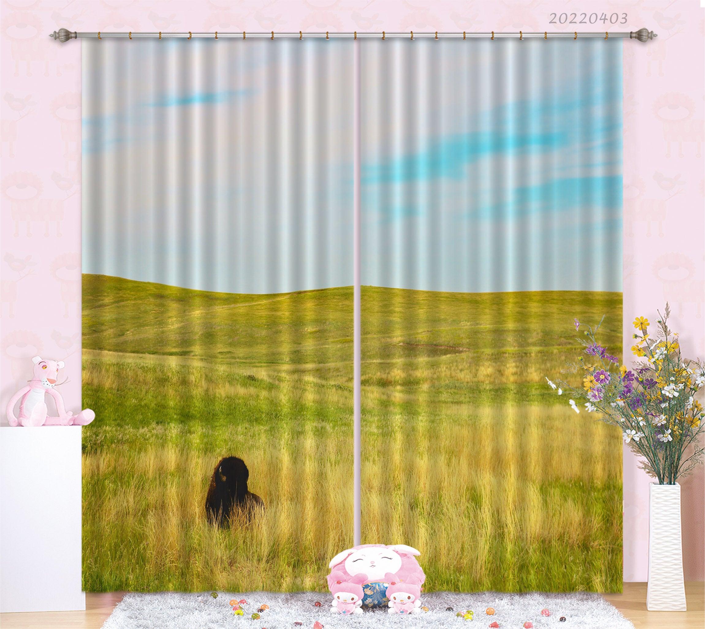 3D Scenery Hills Plants Sky Animals Curtains and Drapes GD 3330- Jess Art Decoration