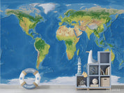 3D Blue World Map Wall Mural Wallpaper LQH 395- Jess Art Decoration
