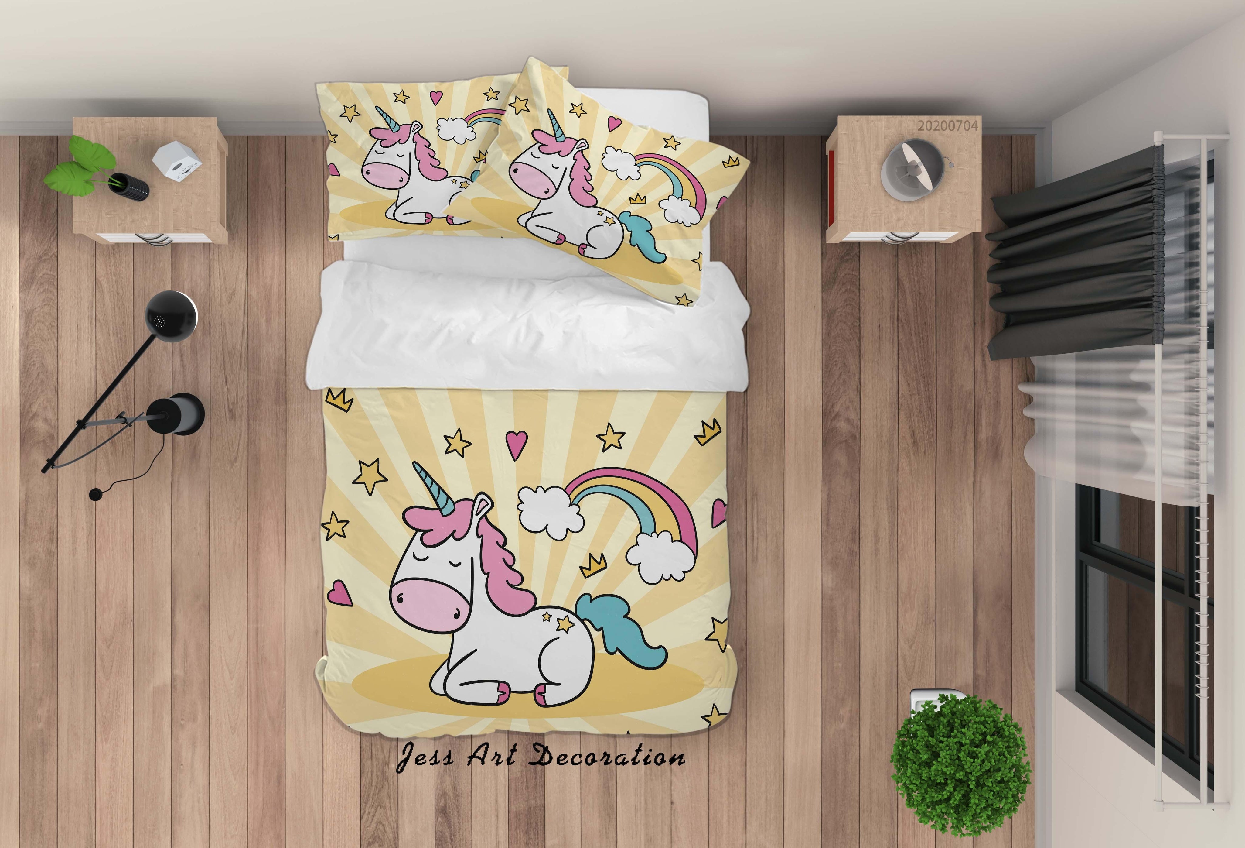 3D Yellow Unicorn Rainbow Quilt Cover Set Bedding Set Duvet Cover Pillowcases SF118- Jess Art Decoration