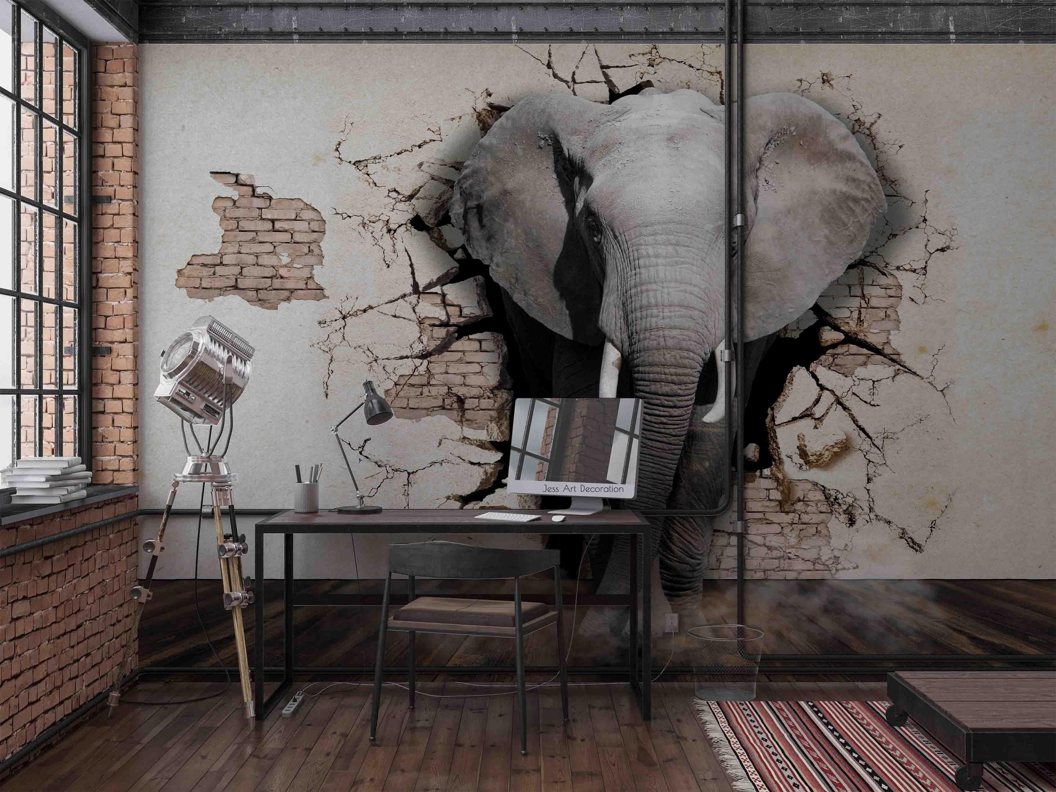 3D Brick Elephant Wall Mural Wallpaper sww 218- Jess Art Decoration