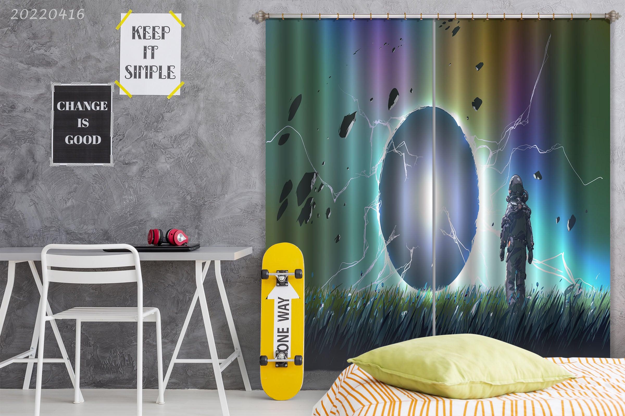 3D Abstract Astronaut Planet Grass Meteorite Painting Curtains and Drapes GD 4714- Jess Art Decoration