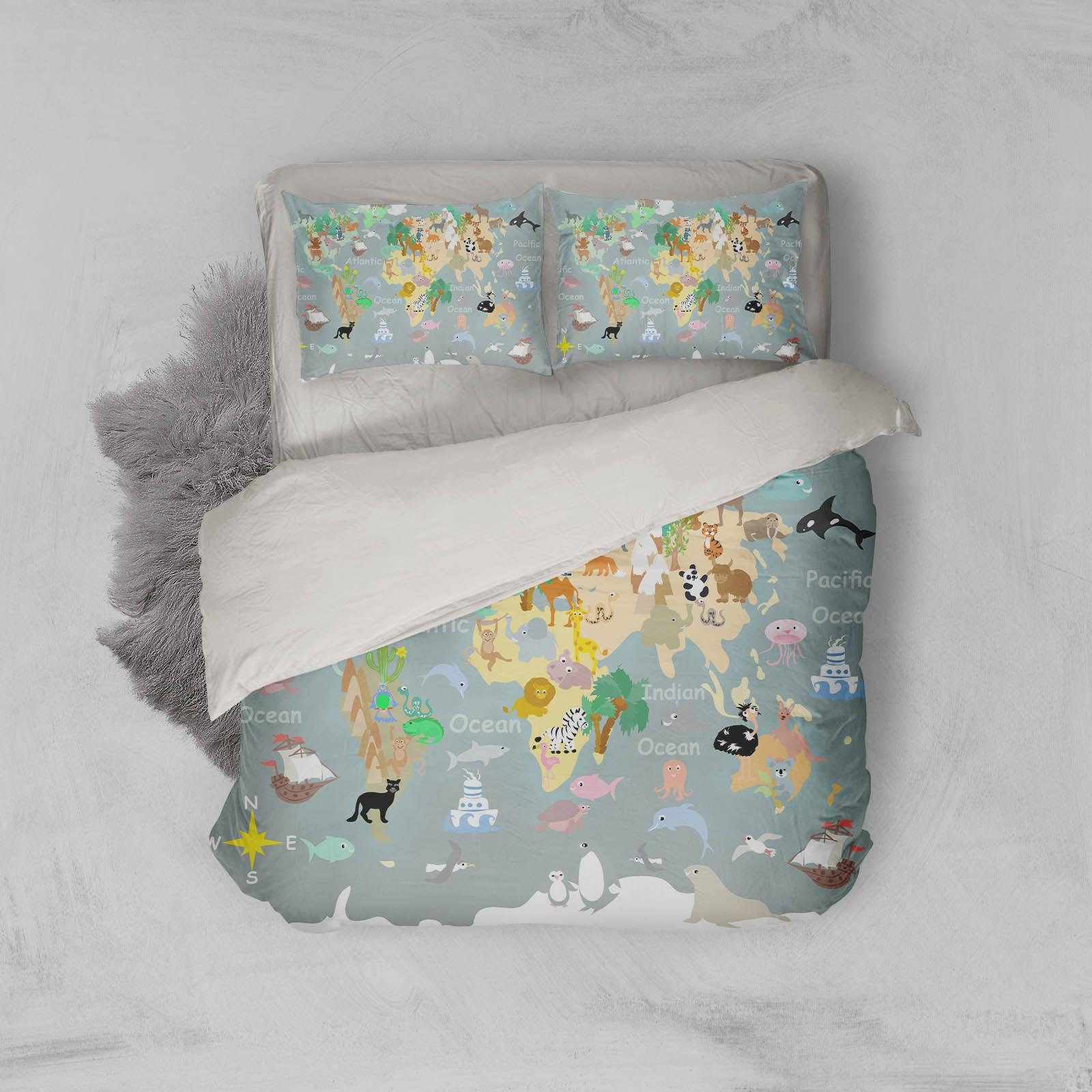 3D Grey World Map Quilt Cover Set Bedding Set Pillowcases 249- Jess Art Decoration