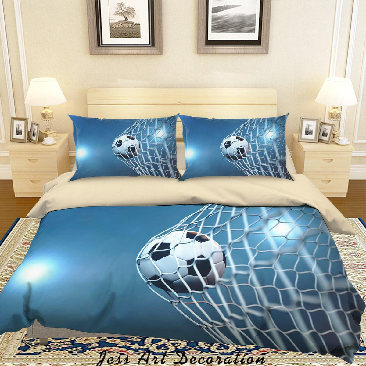 3D Blue Football Soccer Goal Quilt Cover Set Bedding Set Duvet Cover ...