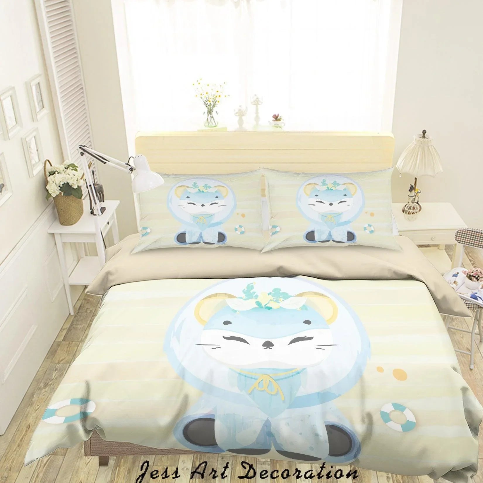 3D Cat Kitty Stripes Quilt Cover Set Bedding Set Duvet Cover Pillowcases SF74- Jess Art Decoration