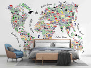 3D World Map Aninmal Wall Mural Wallpaper WJ 5249- Jess Art Decoration