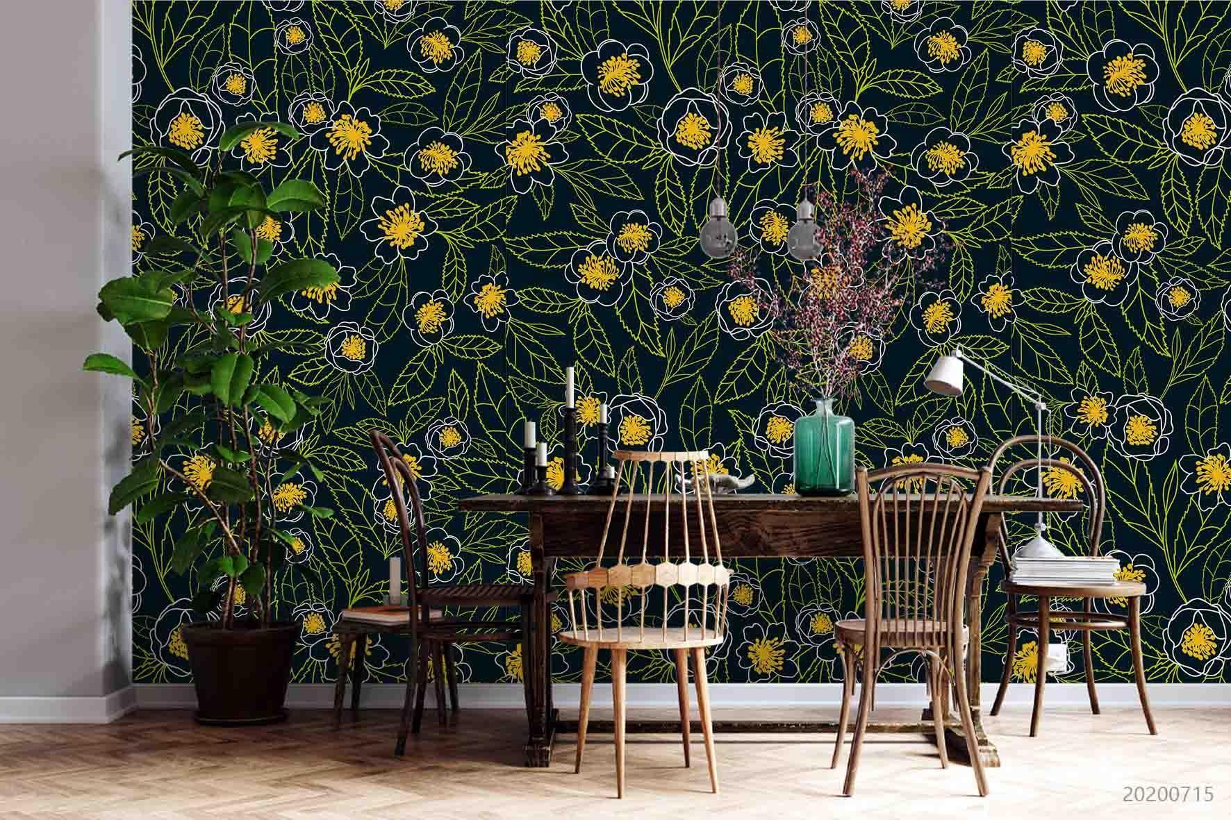 3D Dark Floral Wall Mural Wallpaper SF71- Jess Art Decoration