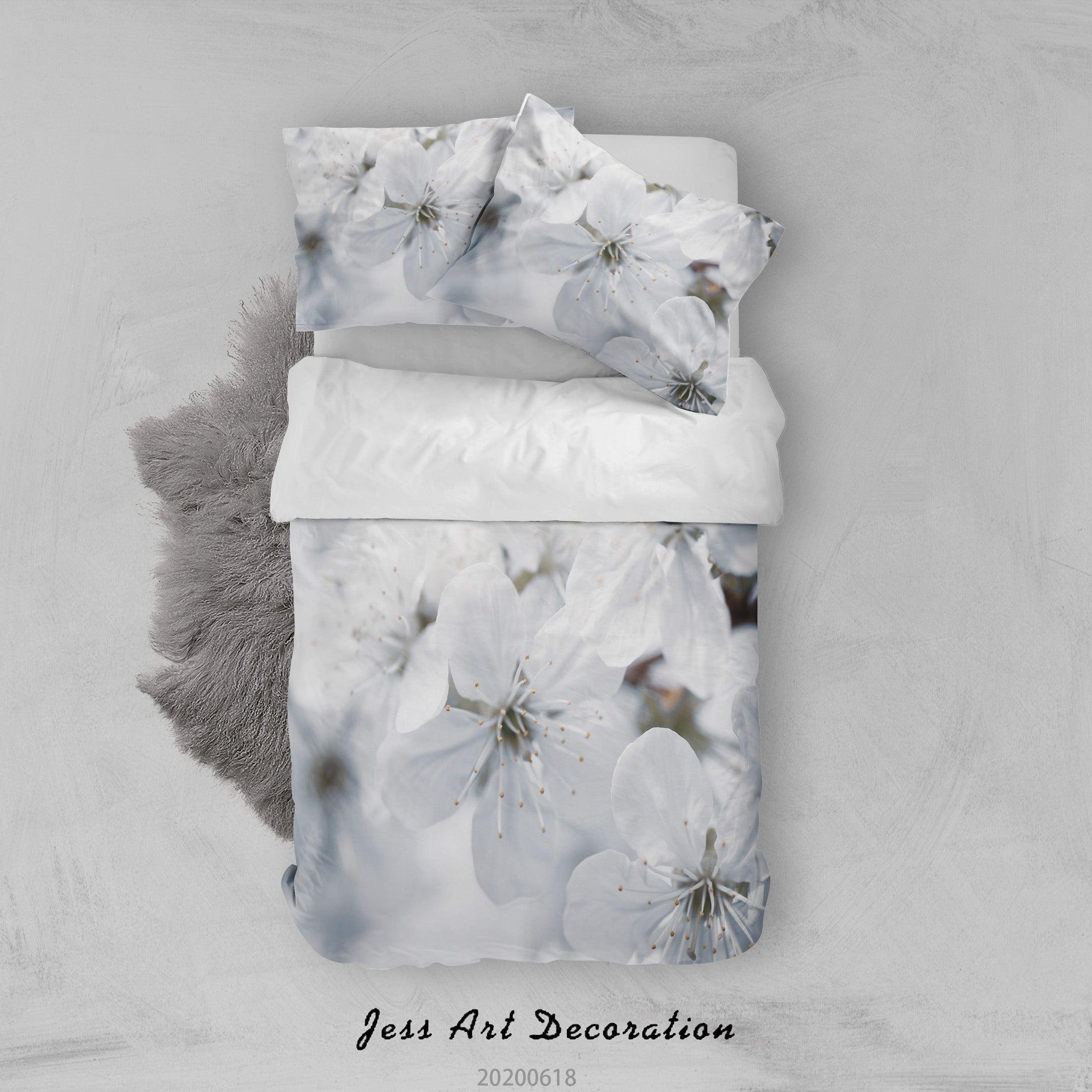 3D White Flowers Blossom Quilt Cover Set Bedding Set Duvet Cover Pillowcases SF23- Jess Art Decoration