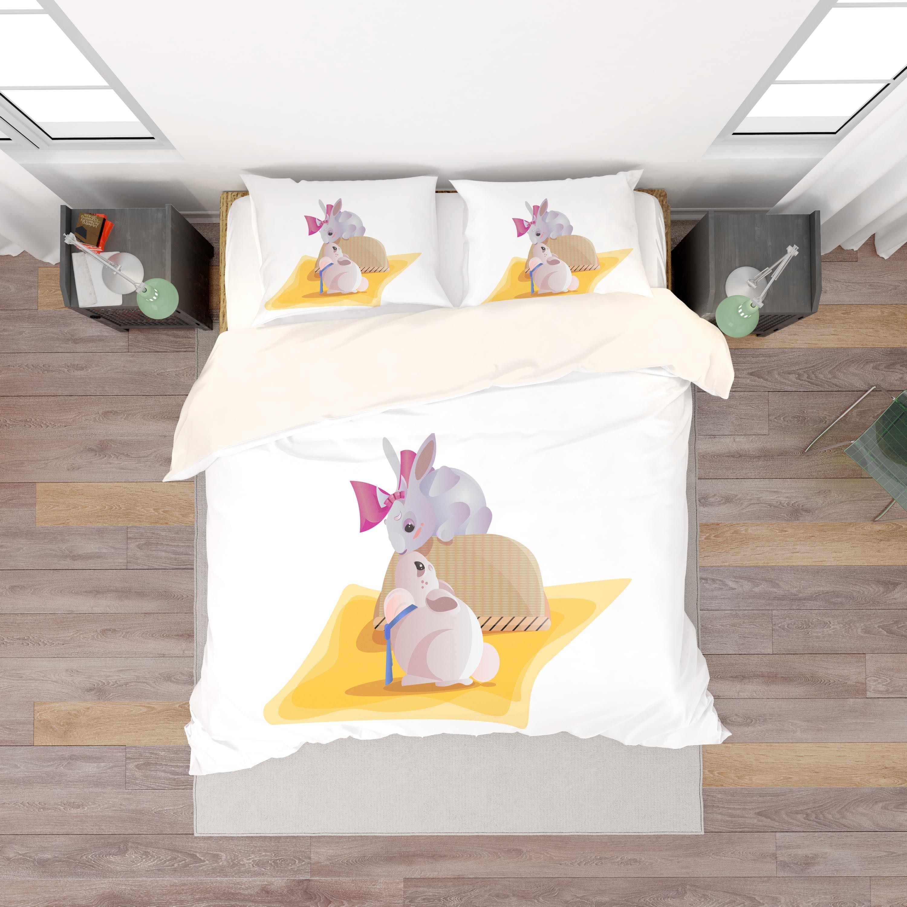 3D White Rabbit Quilt Cover Set Bedding Set Duvet Cover Pillowcases SF27- Jess Art Decoration