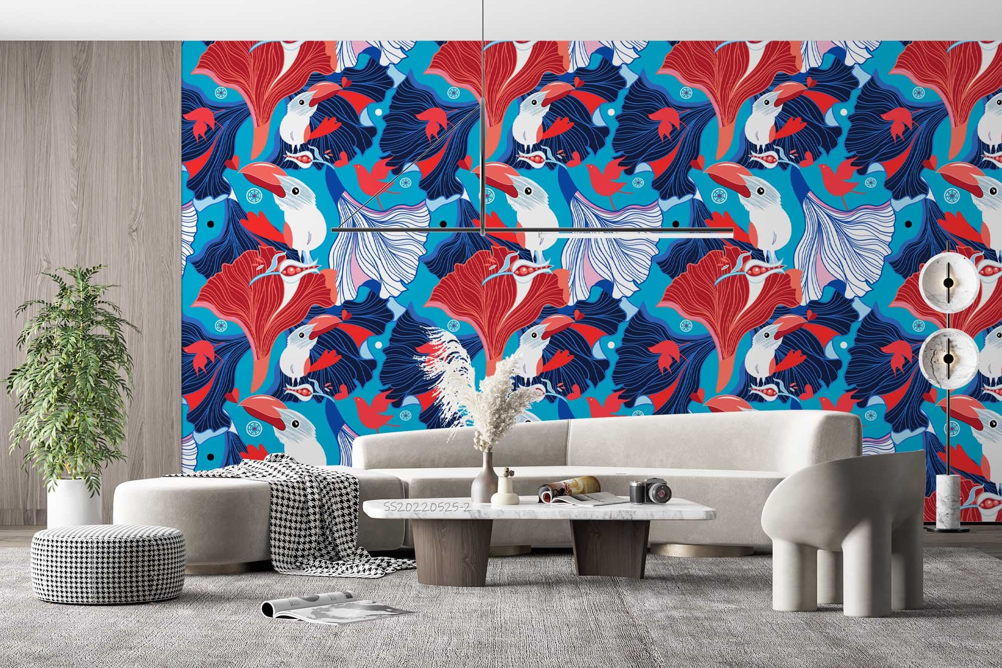 3D  Abstract Bird Pattern Blue Background Wall Mural Wallpaper GD 127- Jess Art Decoration
