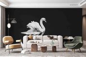 3D White Swan Black Background Wall Mural Wallpaper SWW1667- Jess Art Decoration