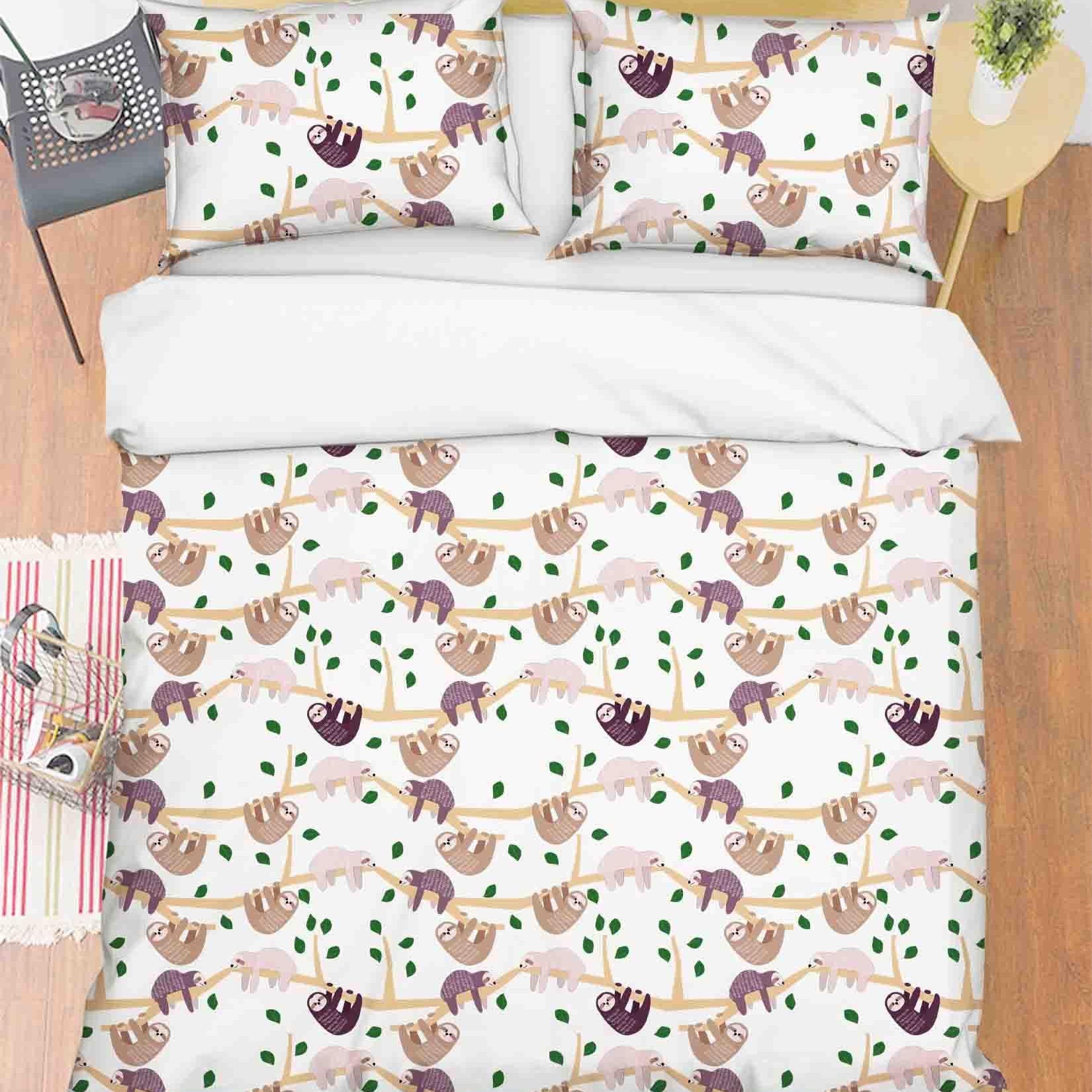 3D Cartoon Hand Drawn Cute Sloth Plant Illustration Animal Quilt Cover Set Bedding Set Duvet Cover Pillowcases LXL- Jess Art Decoration