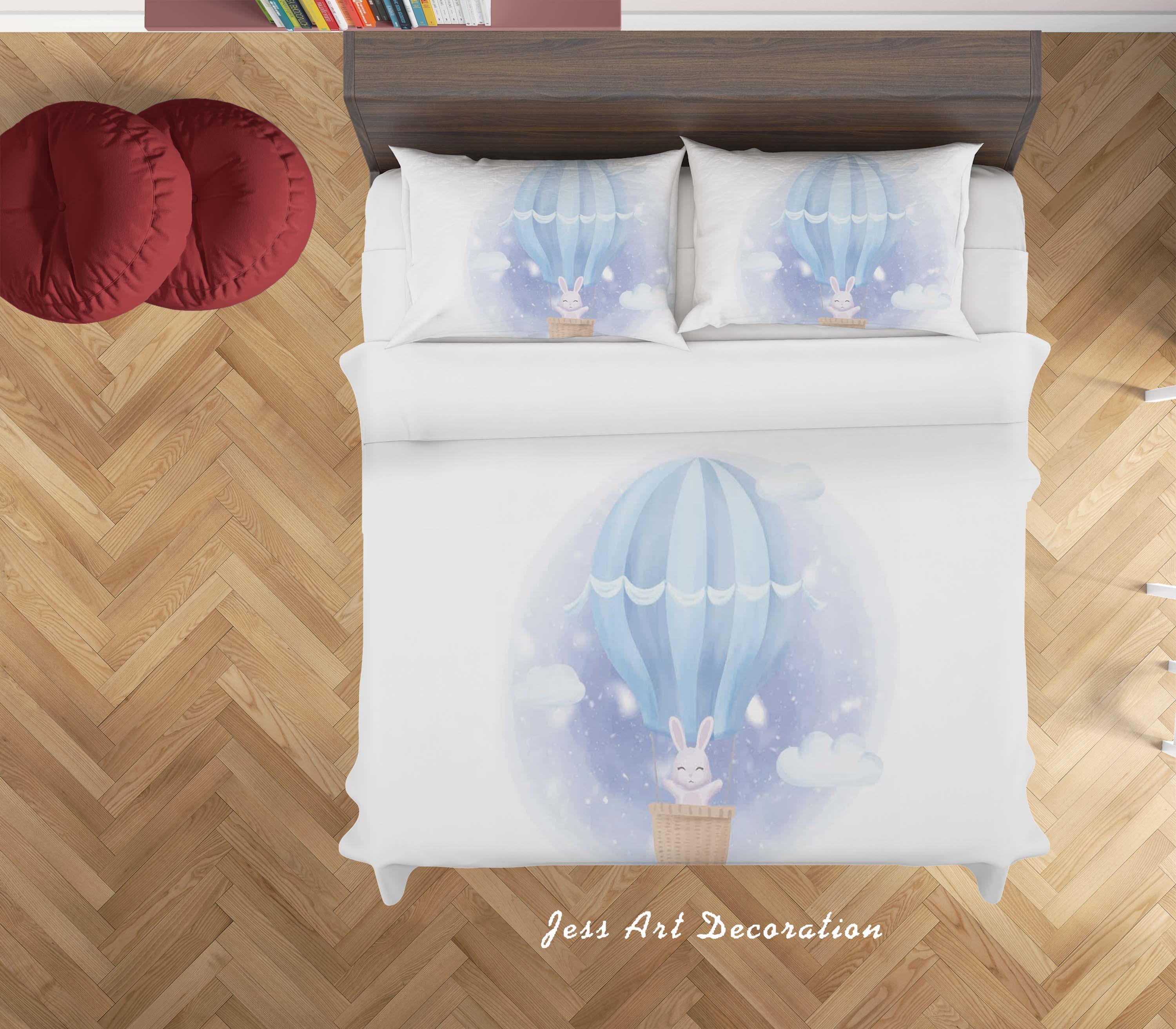 3D White Rabbit Hot Air Balloon Quilt Cover Set Bedding Set Duvet Cover Pillowcases SF51- Jess Art Decoration