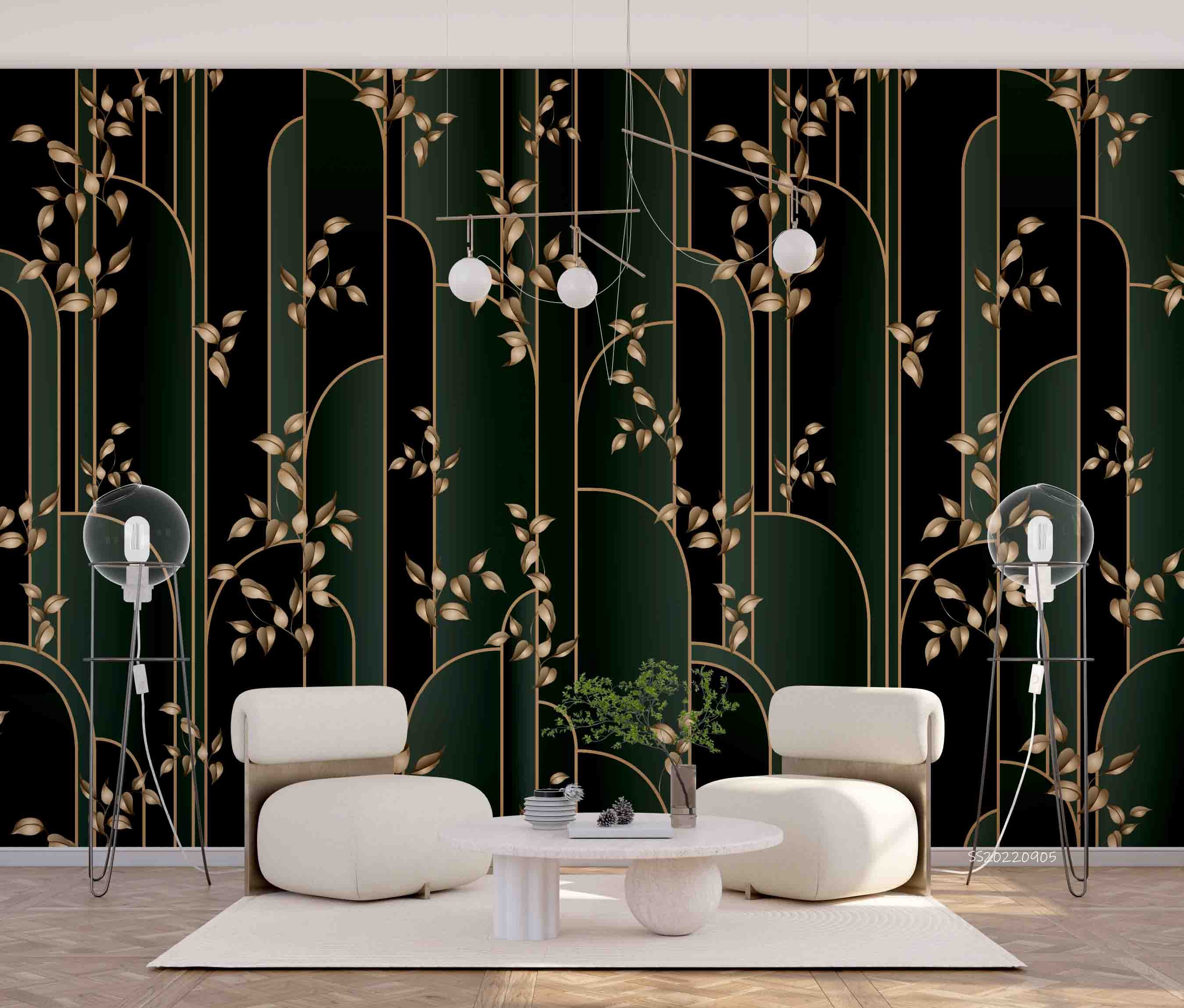 3D Modern Art Plaid Gold Leaf Wall Mural Wallpaper GD 2571- Jess Art Decoration