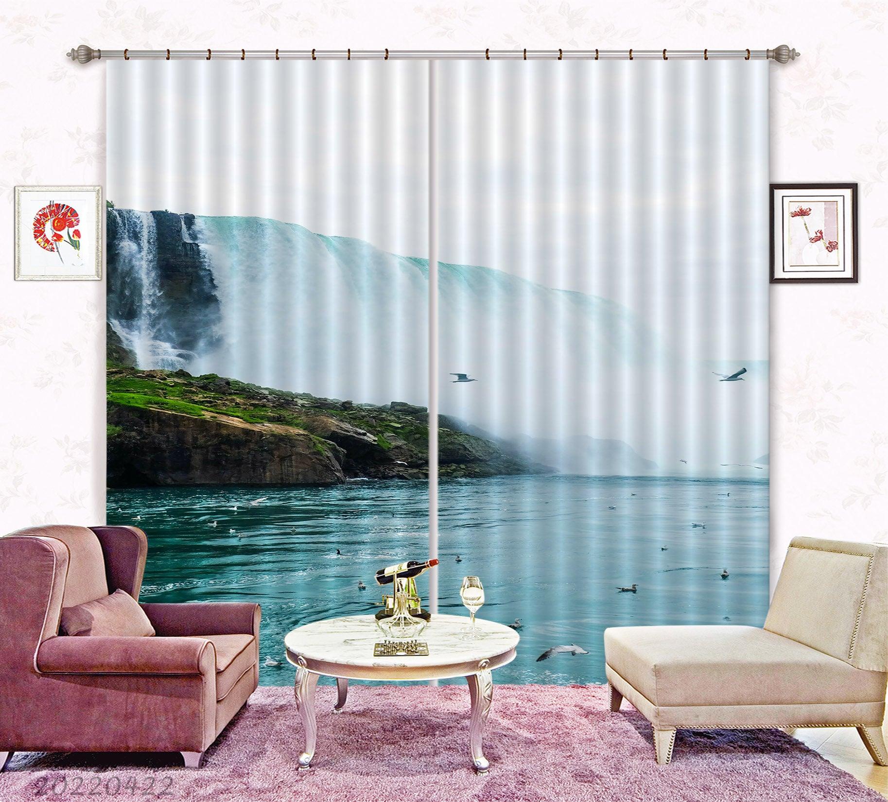 3D Landscape Mountain Waterfall River Bird Curtains and Drapes GD 4318- Jess Art Decoration
