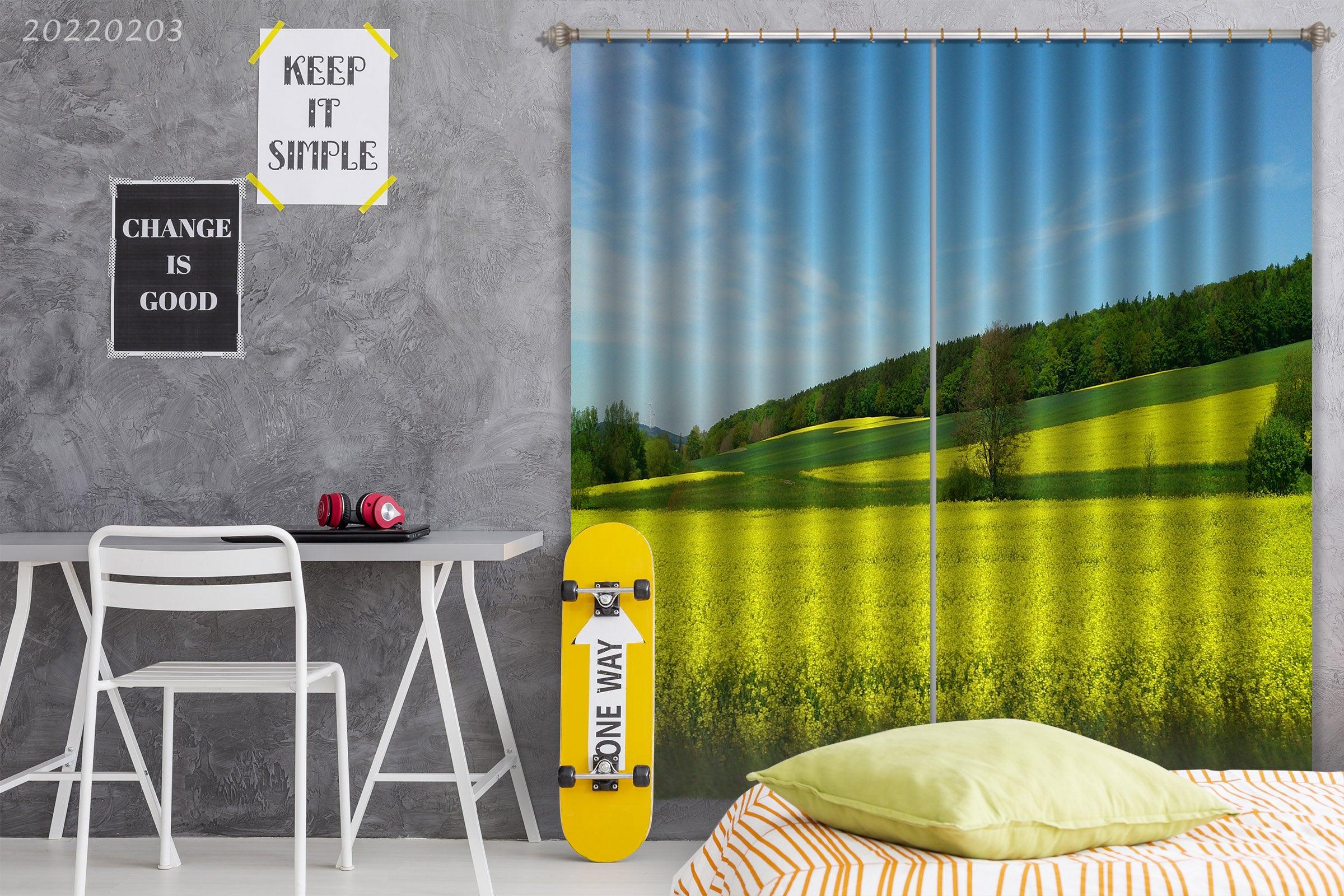 3D Summer Field Rapeseed Green Woods Curtains and Drapes GD 1107- Jess Art Decoration