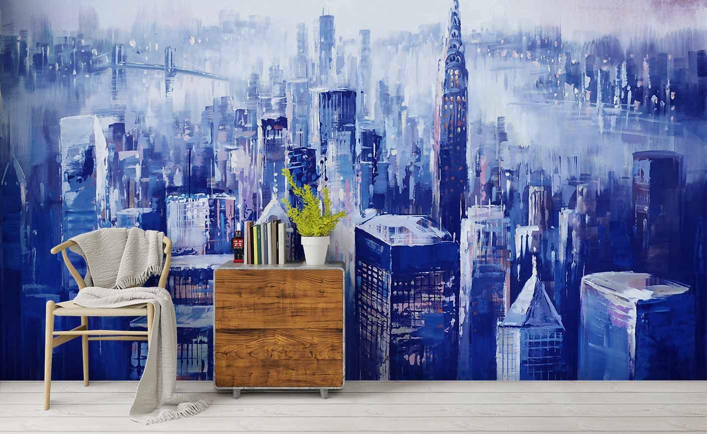 3D Blue City Building Landscape Wall Mural Wallpaper 58- Jess Art Decoration