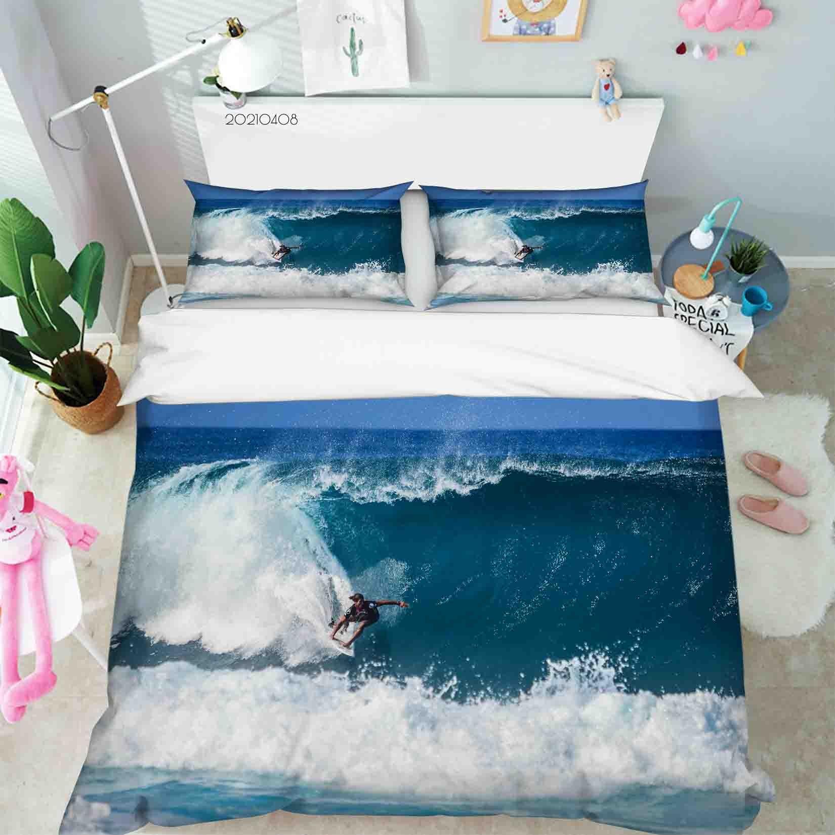 3D Ocean Wave Surfing Quilt Cover Set Bedding Set Duvet Cover Pillowcases 92- Jess Art Decoration