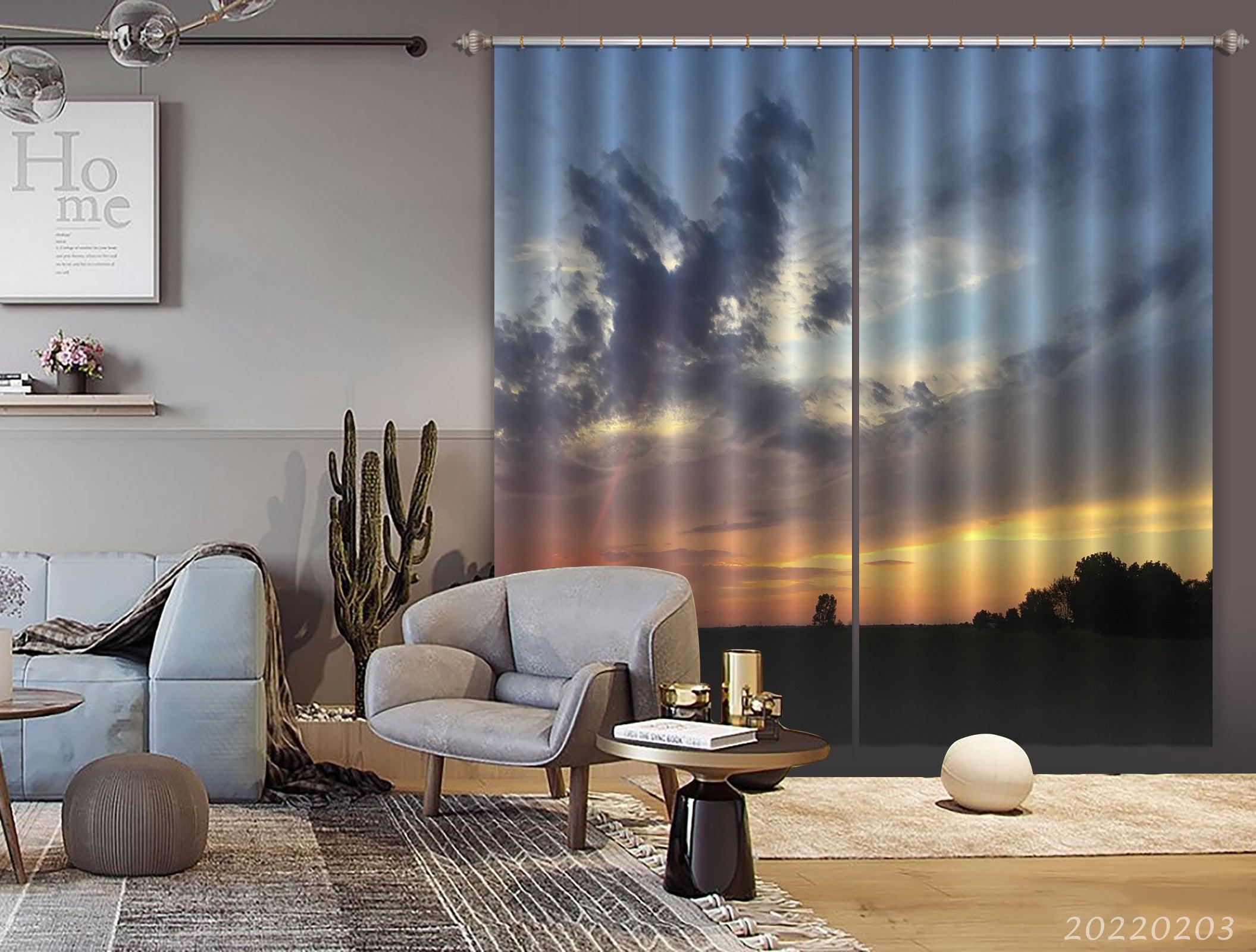 3D Countryside Tree Sunrise Scenery Curtains and Drapes GD 1167- Jess Art Decoration