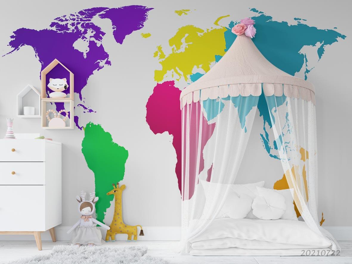 3D Color World Map Wall Mural Wallpaper LQH 106- Jess Art Decoration