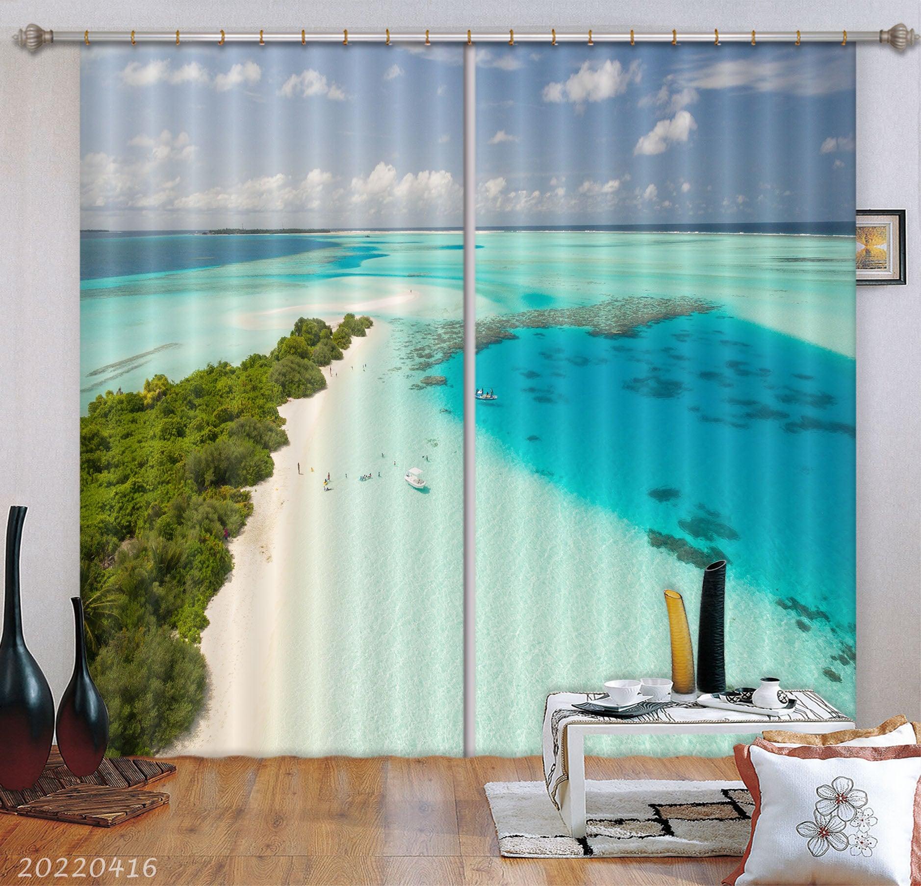 3D Landscape Ocean Beach Woods Horizon Curtains and Drapes GD 4488- Jess Art Decoration