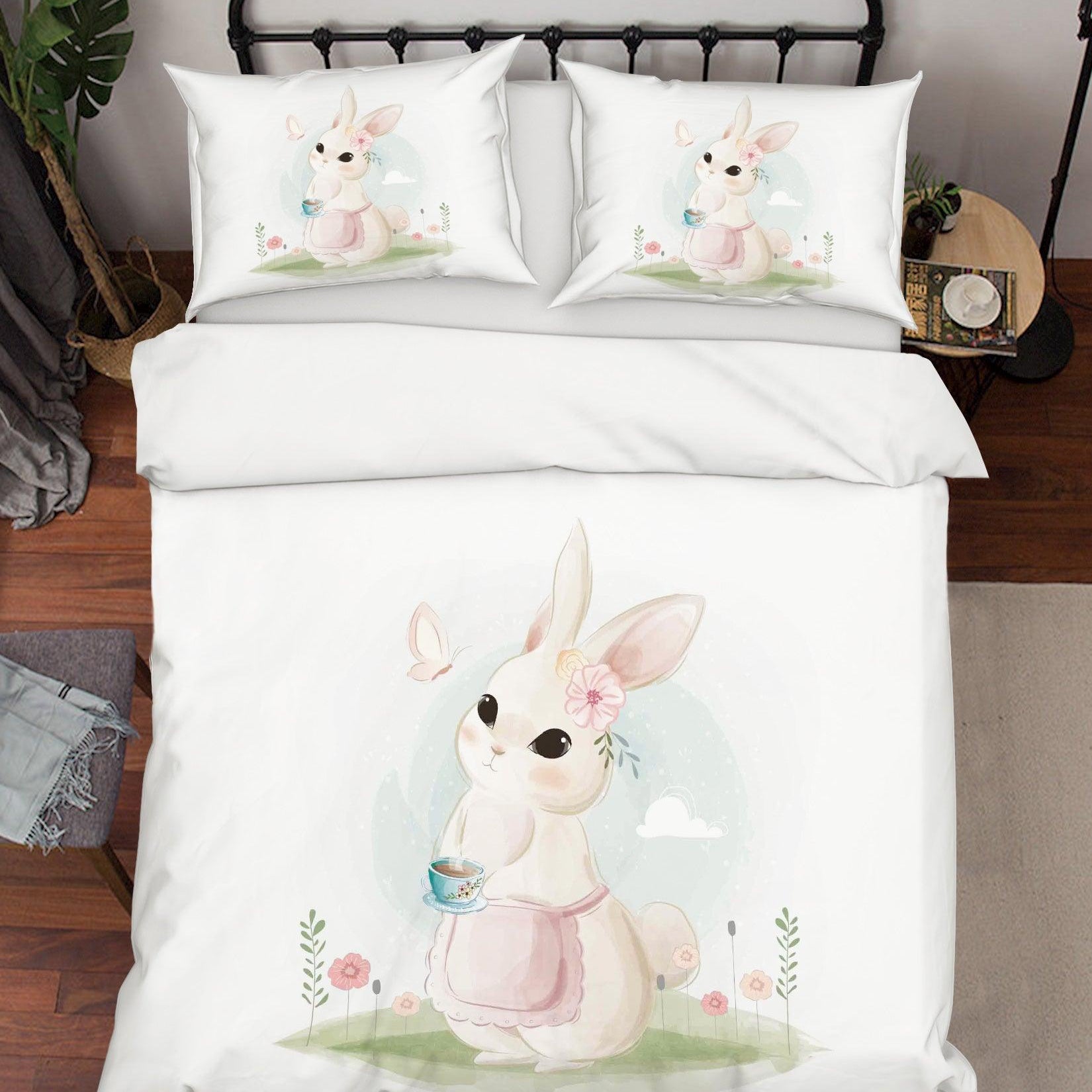 3D White Rabbit Quilt Cover Set Bedding Set Duvet Cover Pillowcases SF06- Jess Art Decoration