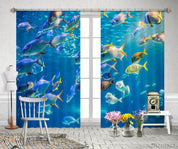 3D Blue Ocean School of Fish Curtains and Drapes LQH 295- Jess Art Decoration
