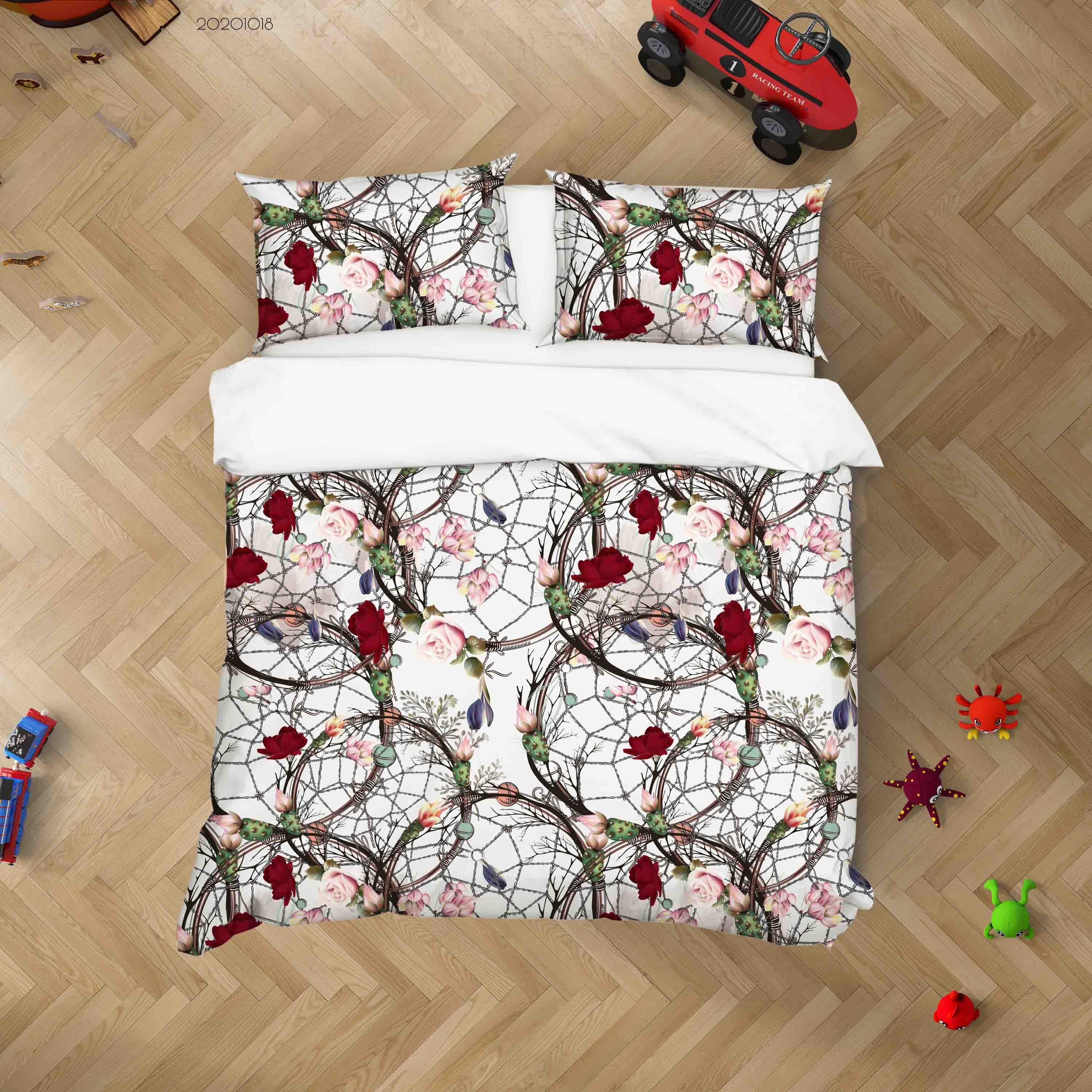 3D Watercolor Dream Catcher Flowers Quilt Cover Set Bedding Set Duvet Cover Pillowcases WJ 9754- Jess Art Decoration