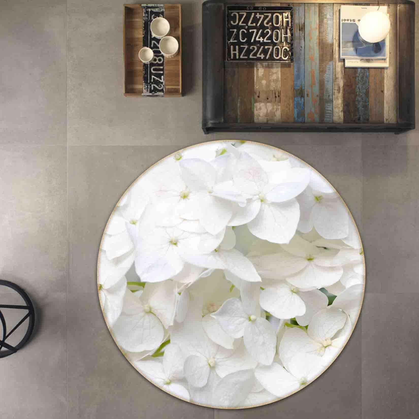 3D White Petals Non-Slip Round Rug Mat 75- Jess Art Decoration