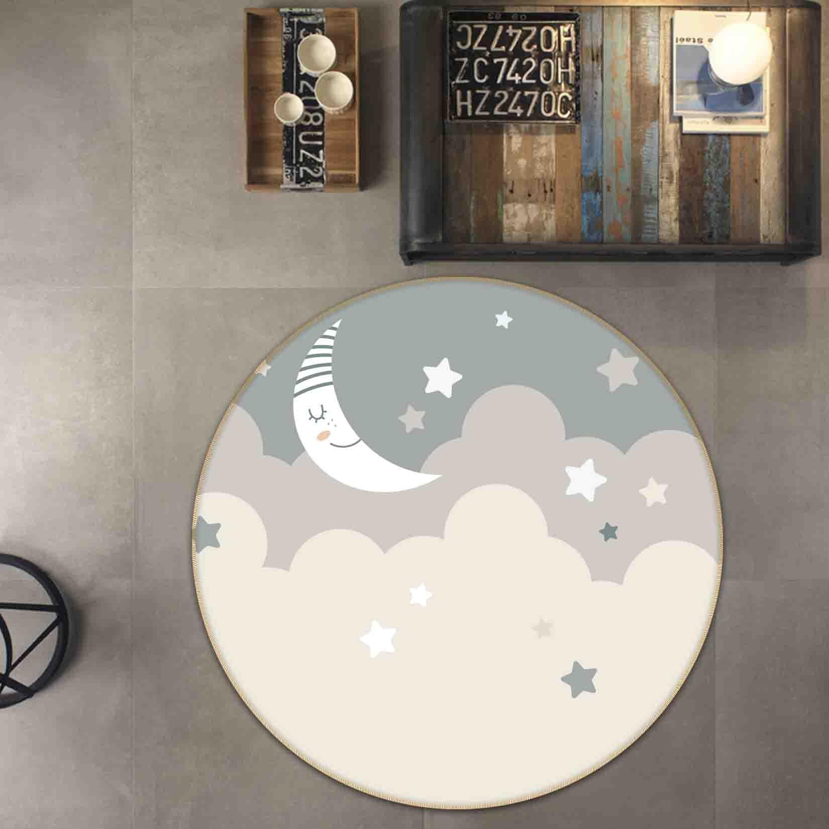 3D Cartoon Moon Cloud Kids Non-Slip Round Rug Mat 81- Jess Art Decoration