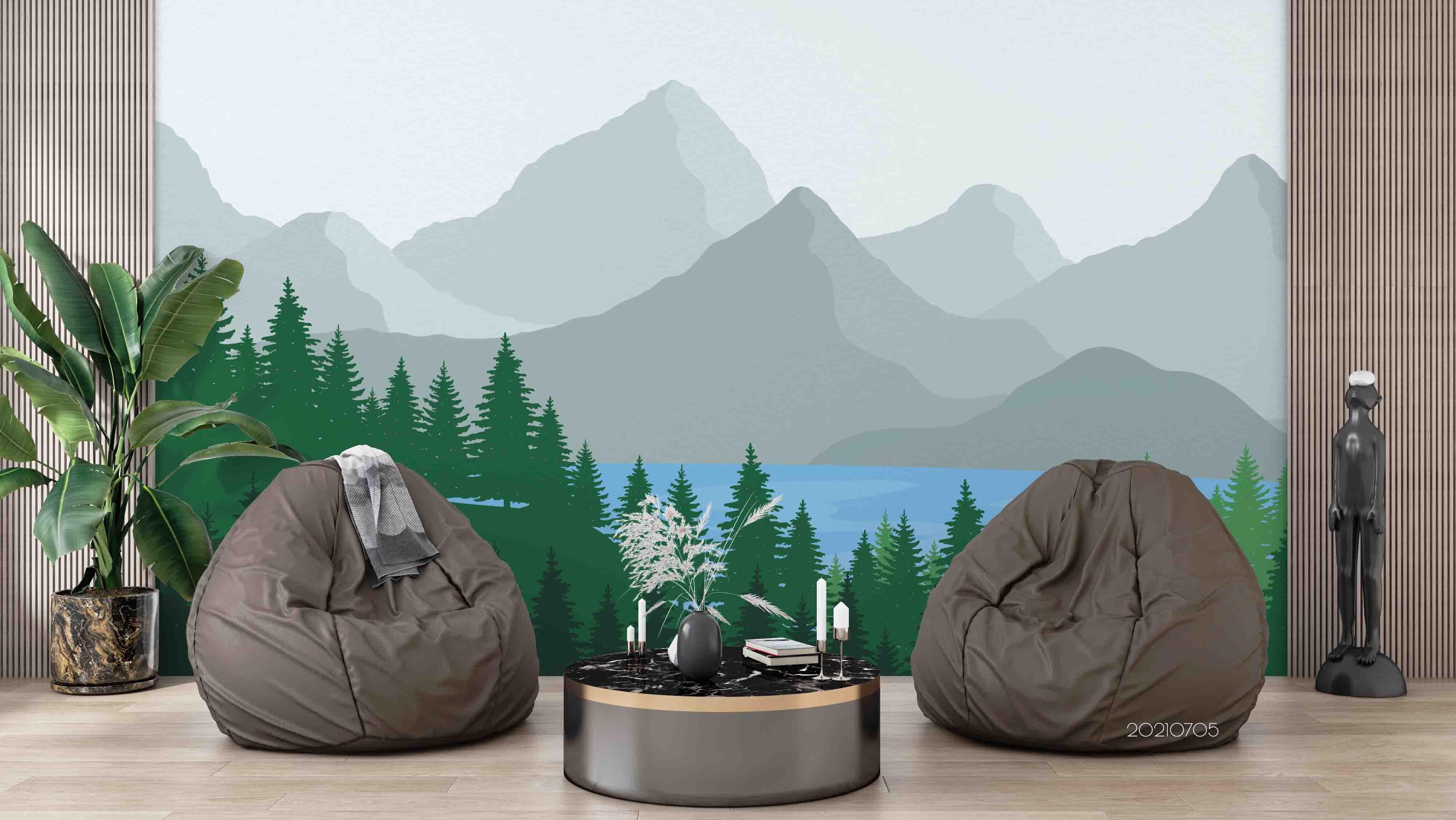3D Hand Drawn Mountain Forest Lake Wall Mural Wallpaper LQH 45- Jess Art Decoration