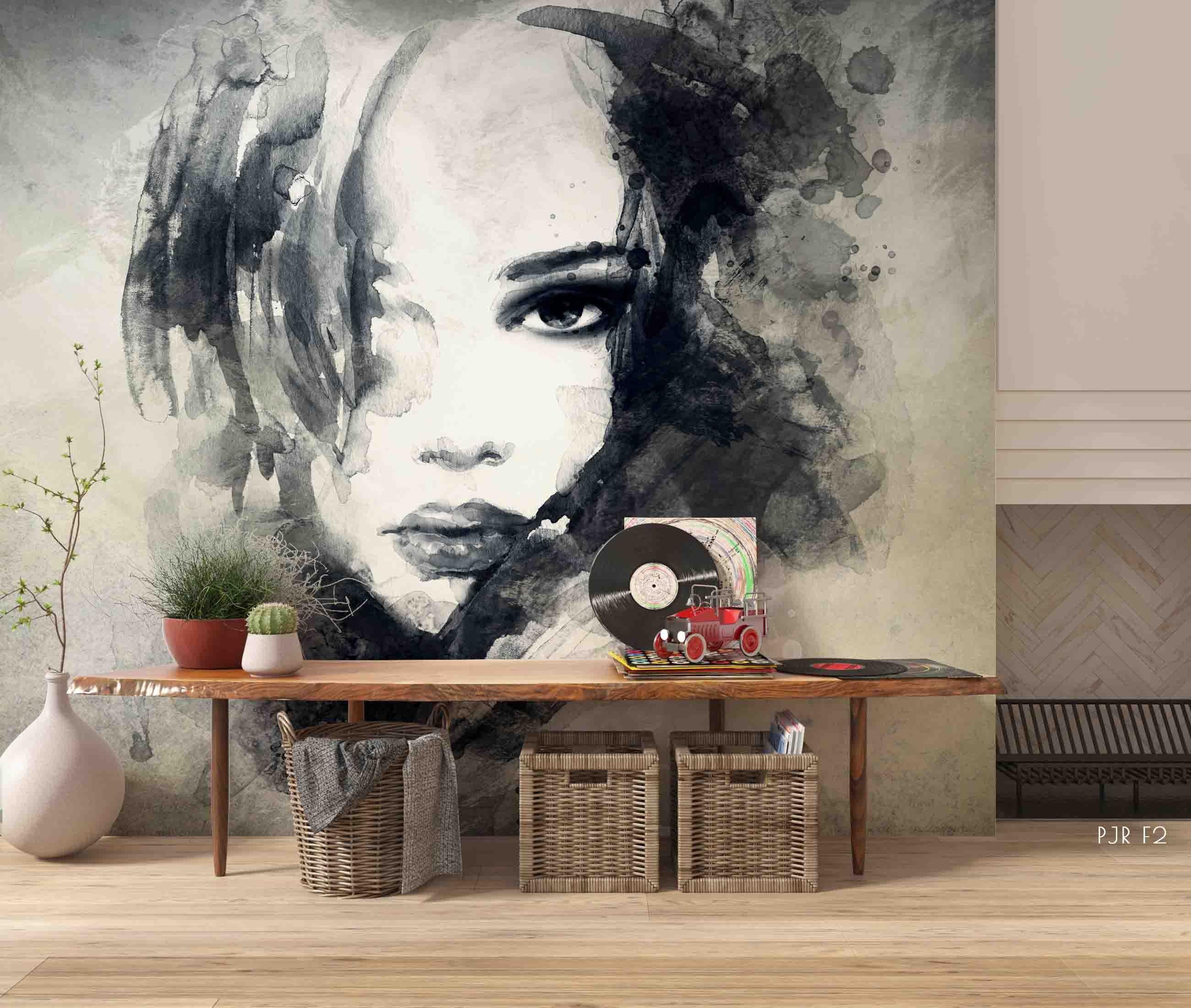 3D Watercolor Woman Portrait soft watercolor woman portrait wall mural wallpaper for bedroom - view 3