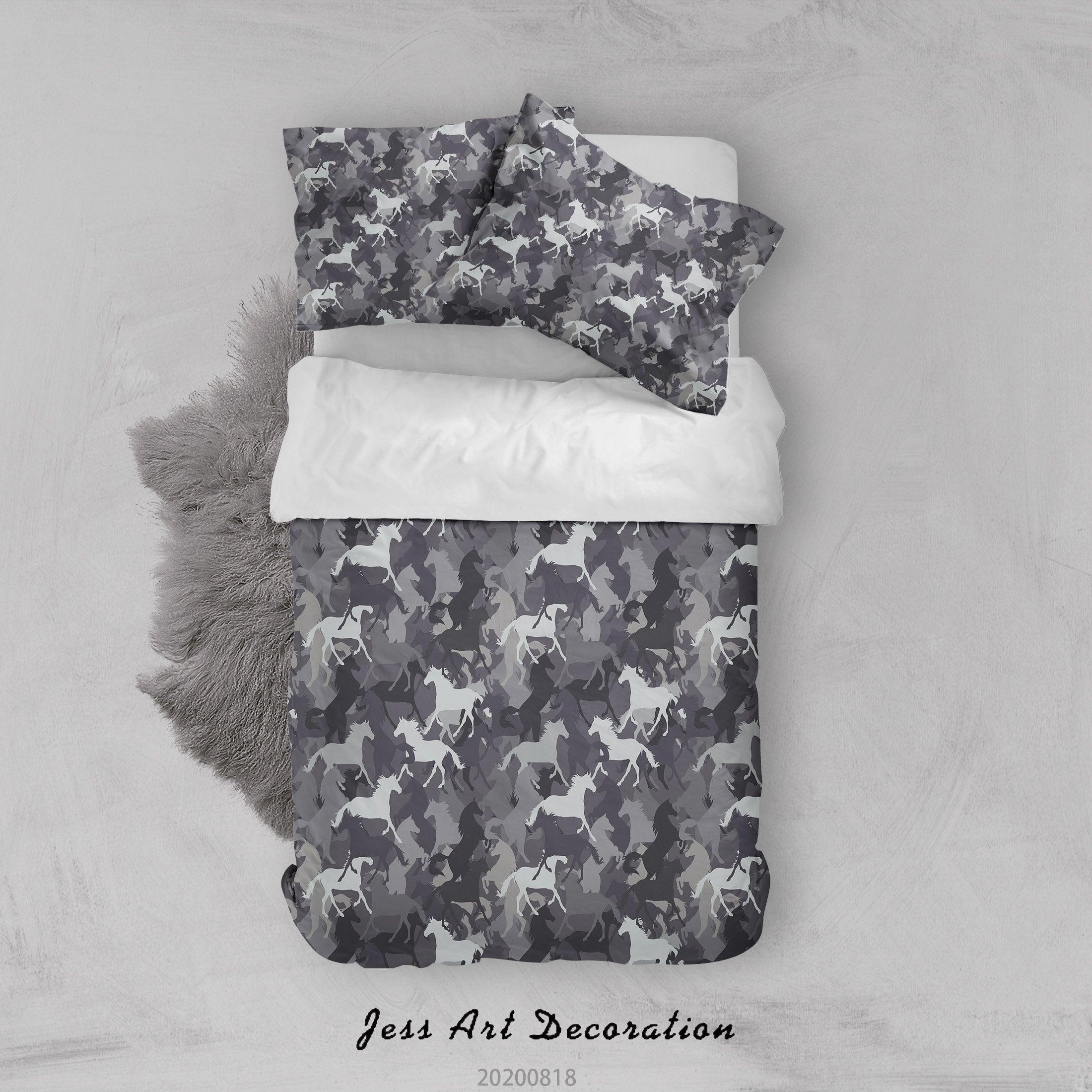 3D Vintage Horse Animal Grey Pattern Quilt Cover Set Bedding Set Duvet Cover Pillowcases LXL- Jess Art Decoration