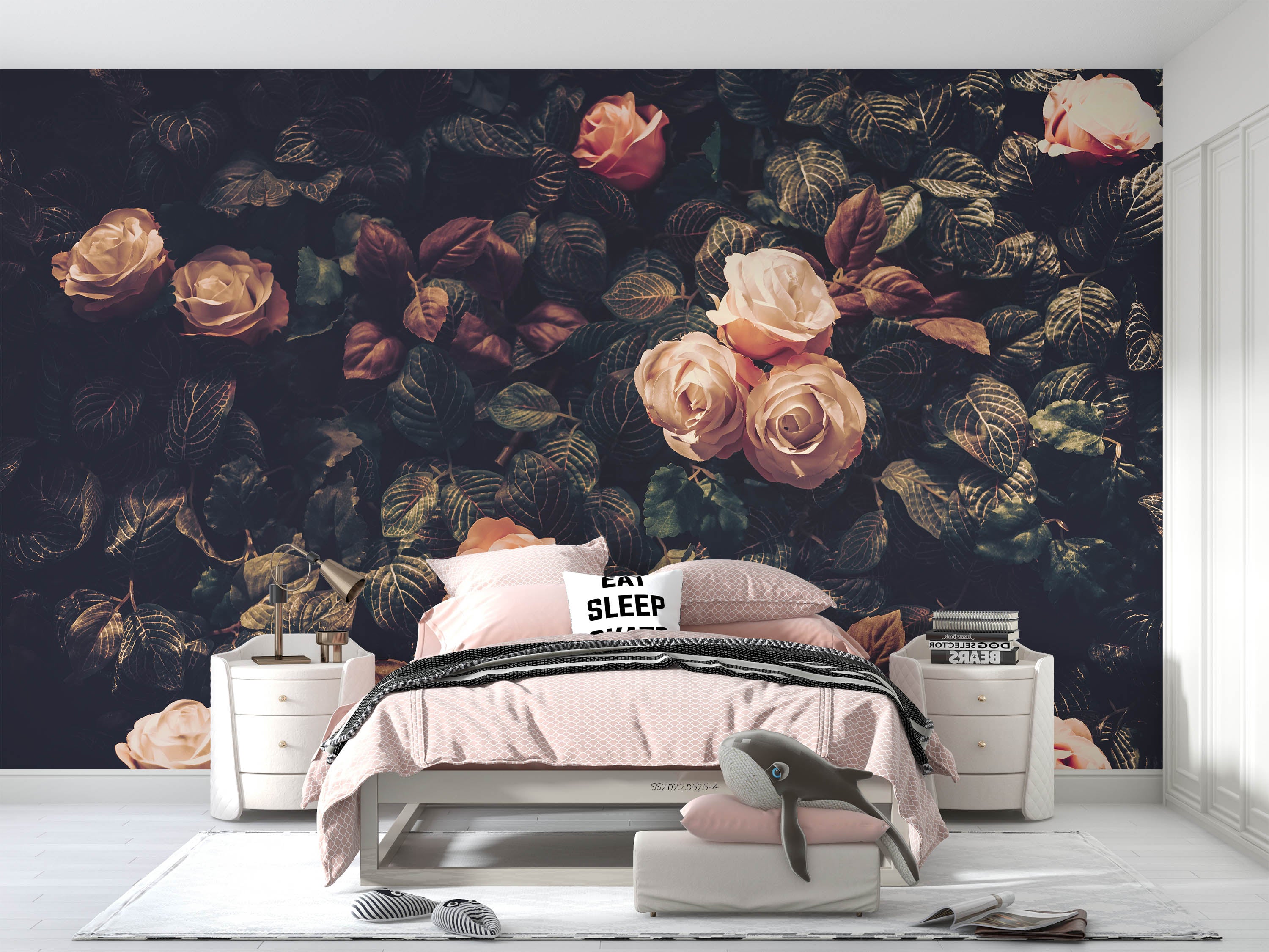 3D Vintage Pink Rose Flower Dark Leaf Wall Mural Wallpaper GD 690- Jess Art Decoration